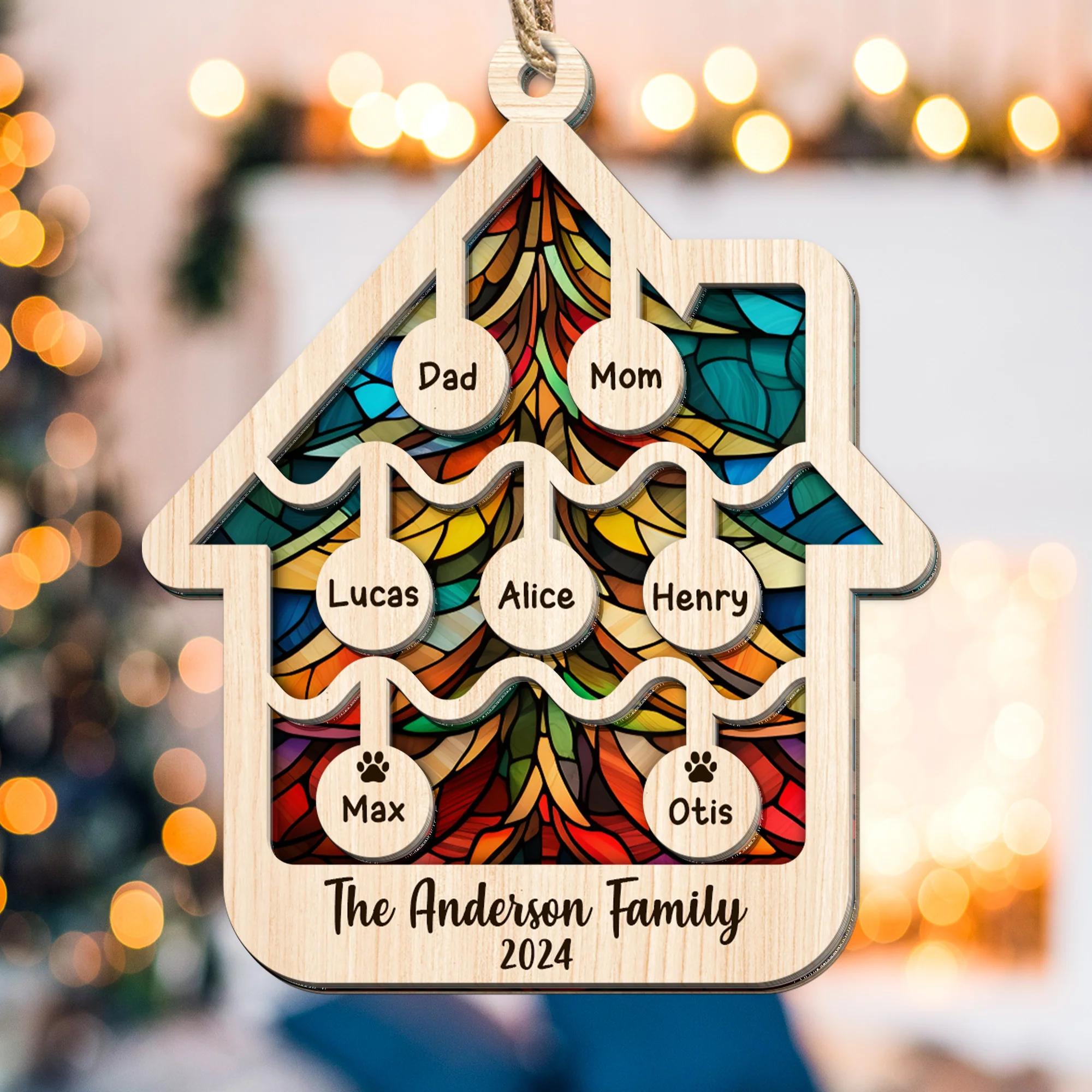 Our Family At Christmas 2024 - Personalized Suncatcher Ornament - Image 2