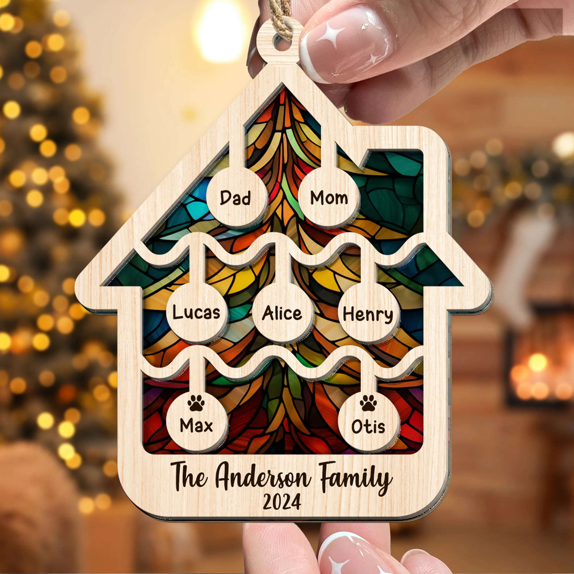 Our Family At Christmas 2024 - Personalized Suncatcher Ornament - Image 5