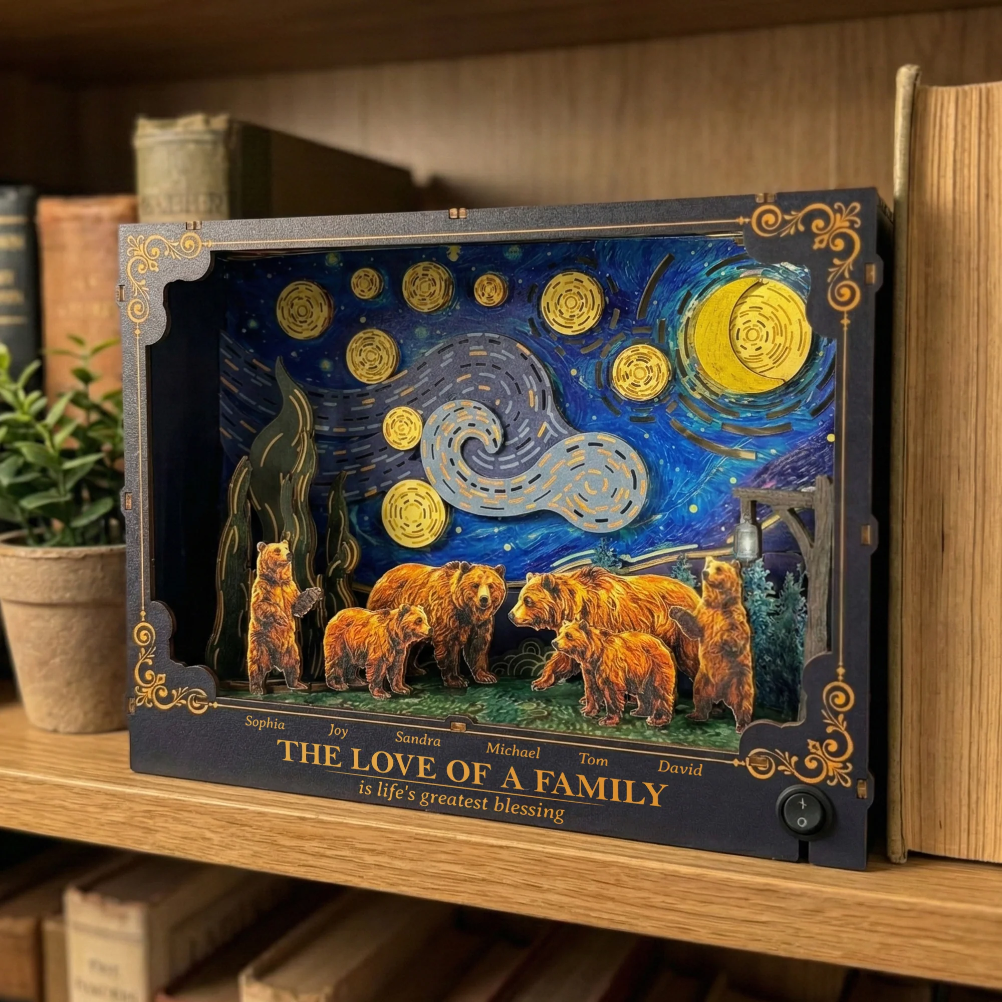 Our Family - Bear Family - Starry Night Theme - Personalized DIY Book Nook Kit - Image 2