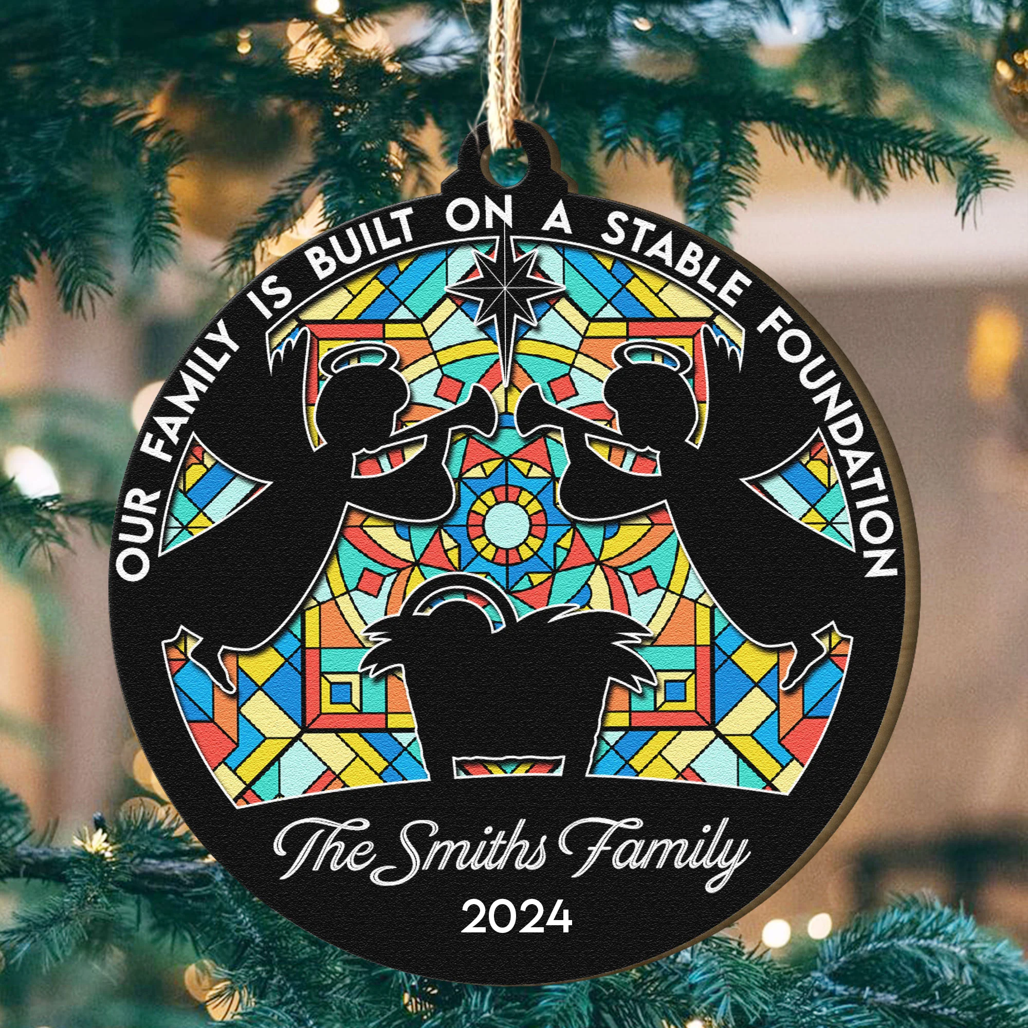 Our Family Is Built On A Stable Foundation- Nativity - Personalized Wooden Ornament - Image 4