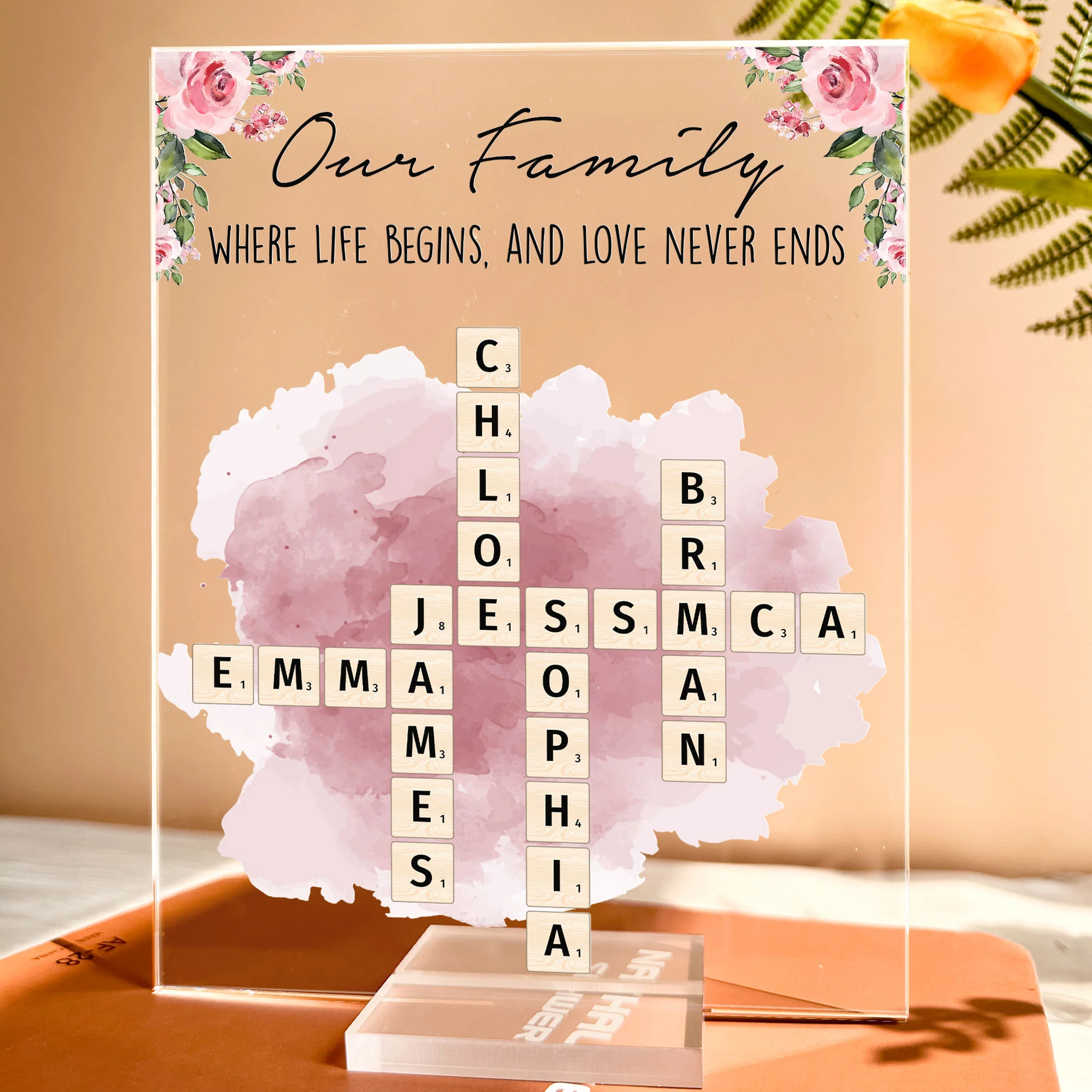 Our Family Love, Name Scrabble Style - Personalized Acrylic Plaque - Image 2