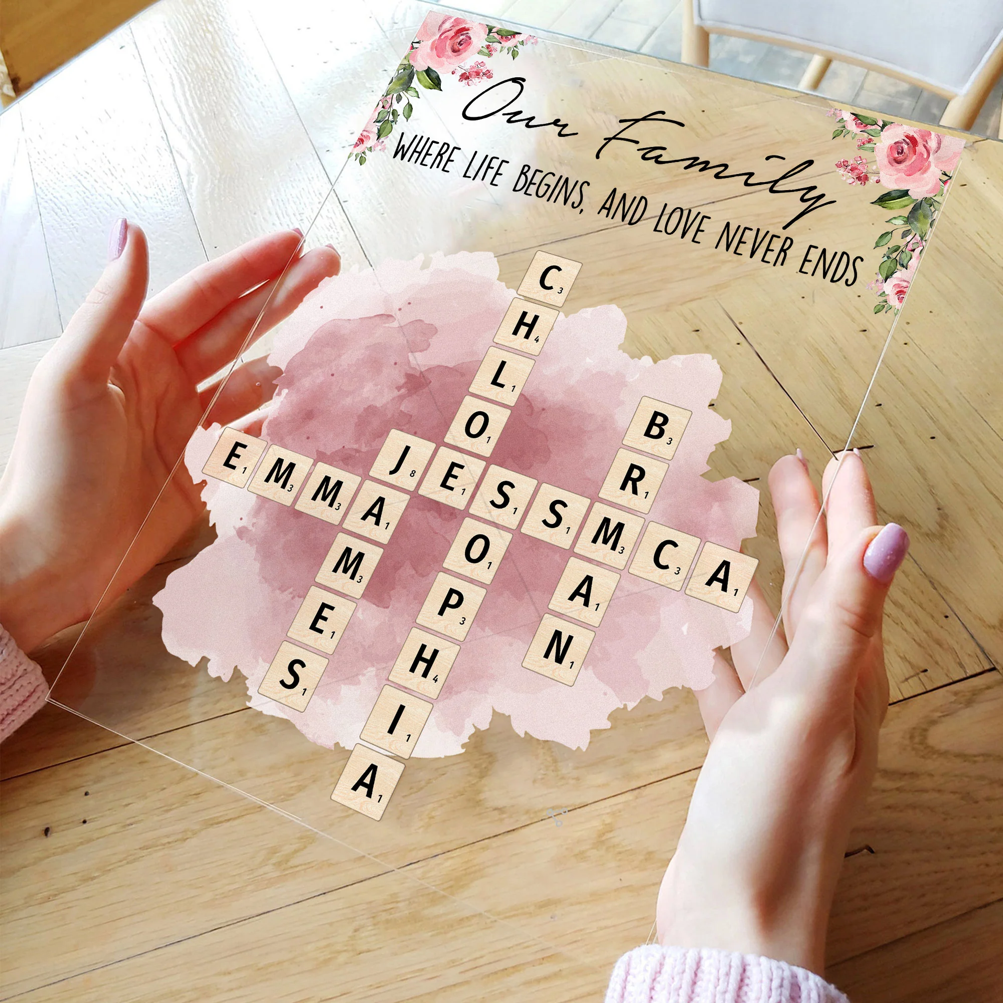 Our Family Love, Name Scrabble Style - Personalized Acrylic Plaque - Image 3