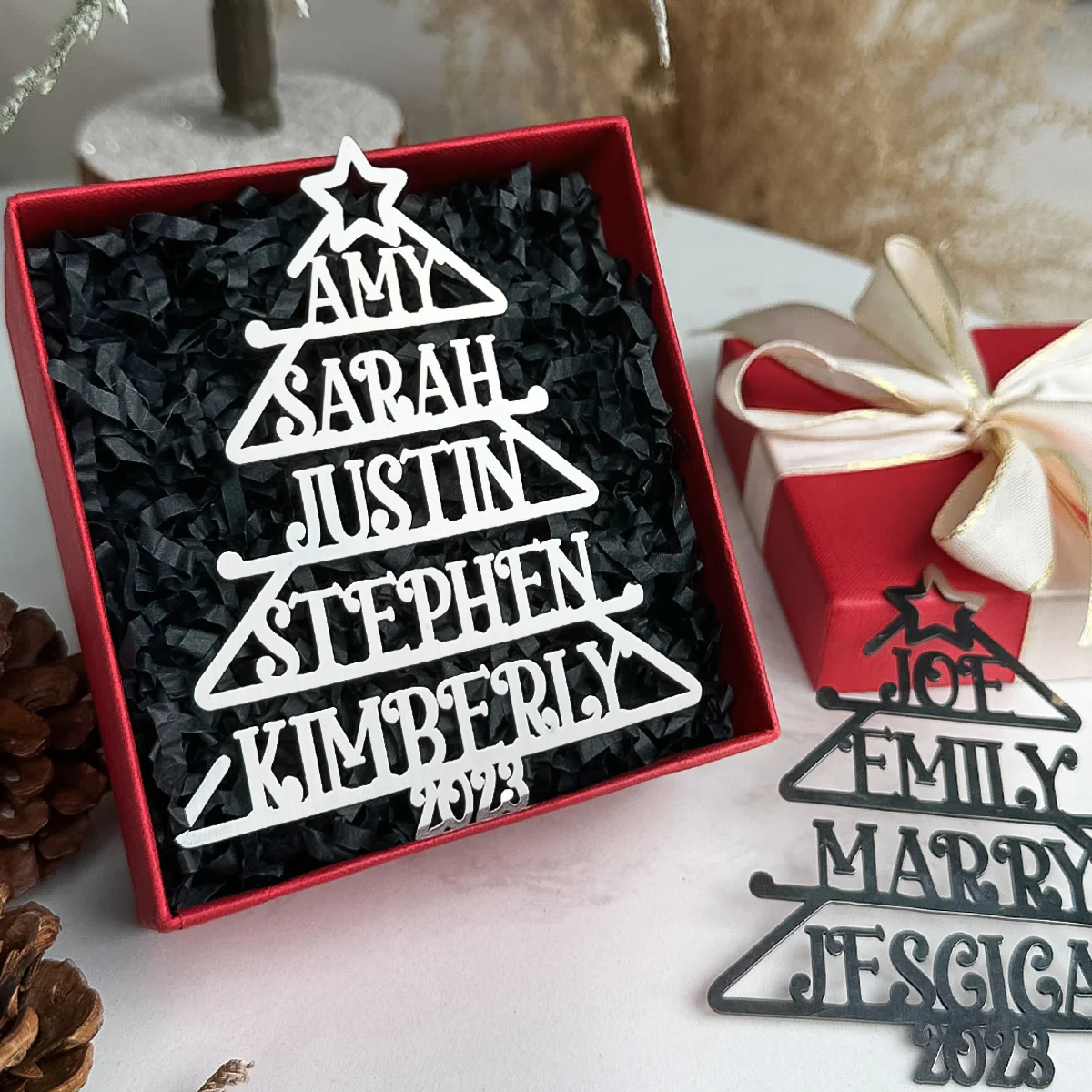 Our Family Names 2024 Christmas Tree - Personalized Metal Ornament - Image 2