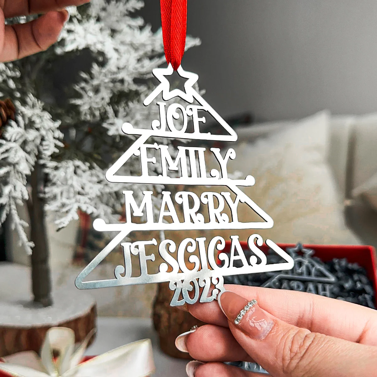 Our Family Names 2024 Christmas Tree - Personalized Metal Ornament - Image 4