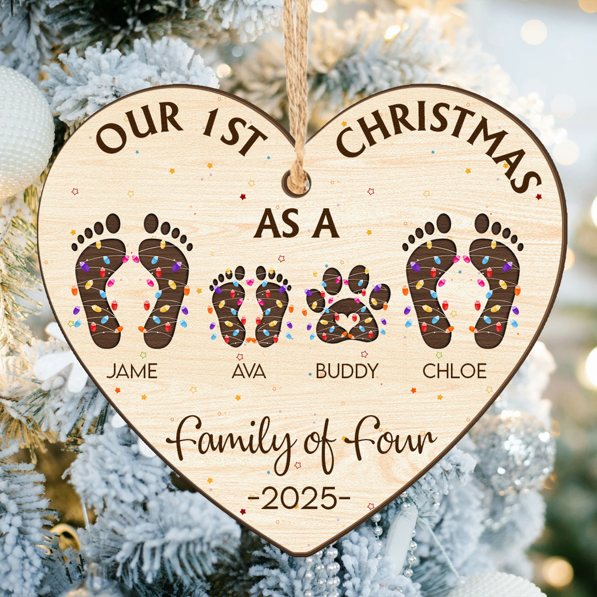 Our First Christmas As A Family Of - Personalized Wooden Ornament - Image 5