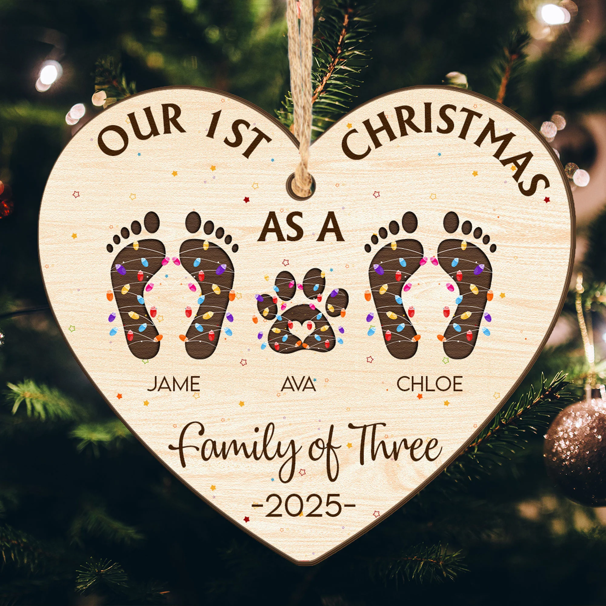 Our First Christmas As A Family Of - Personalized Wooden Ornament - Image 6