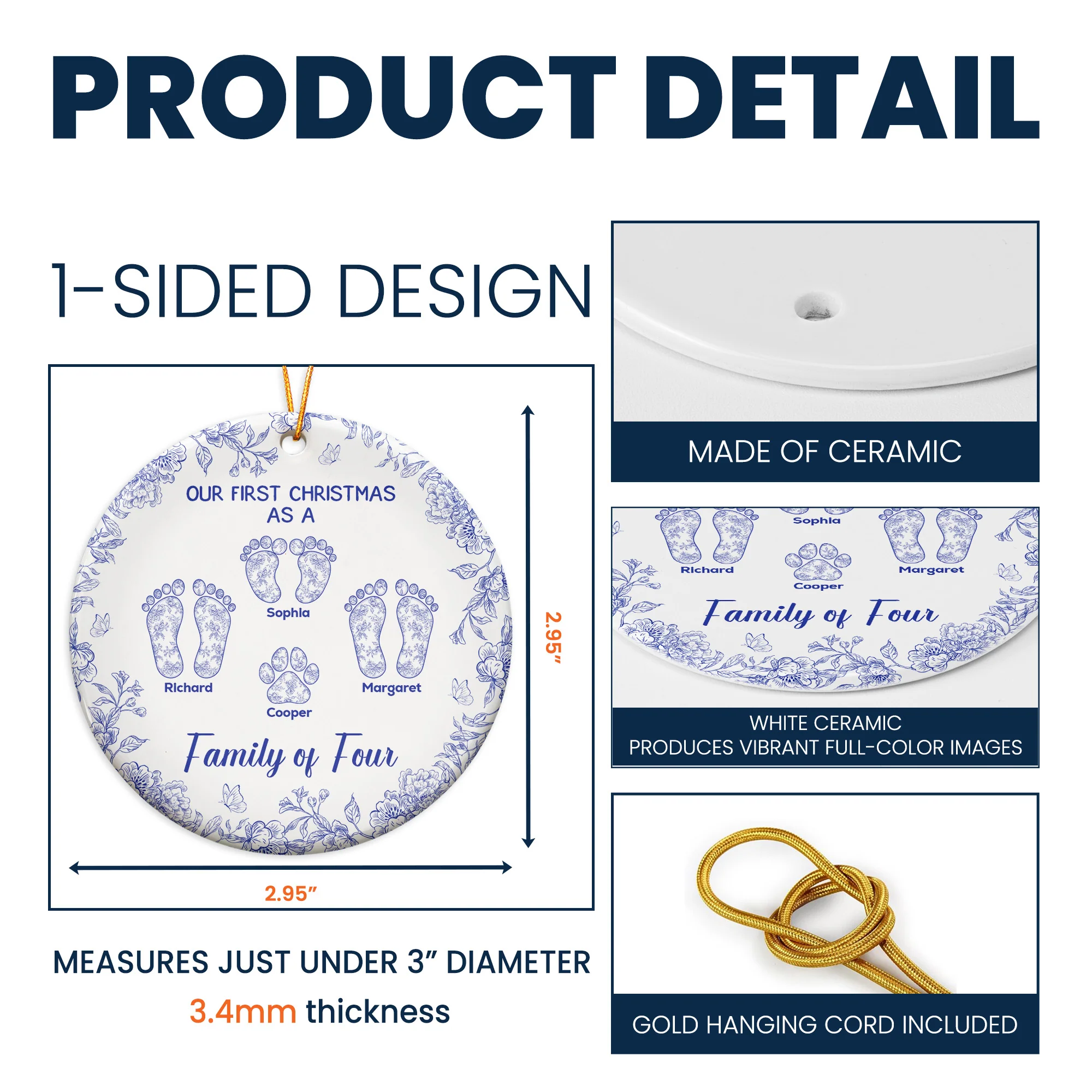 Our First Christmas As A Family Of Three, Four, Custom Number - Personalized Ceramic Ornament - Image 5