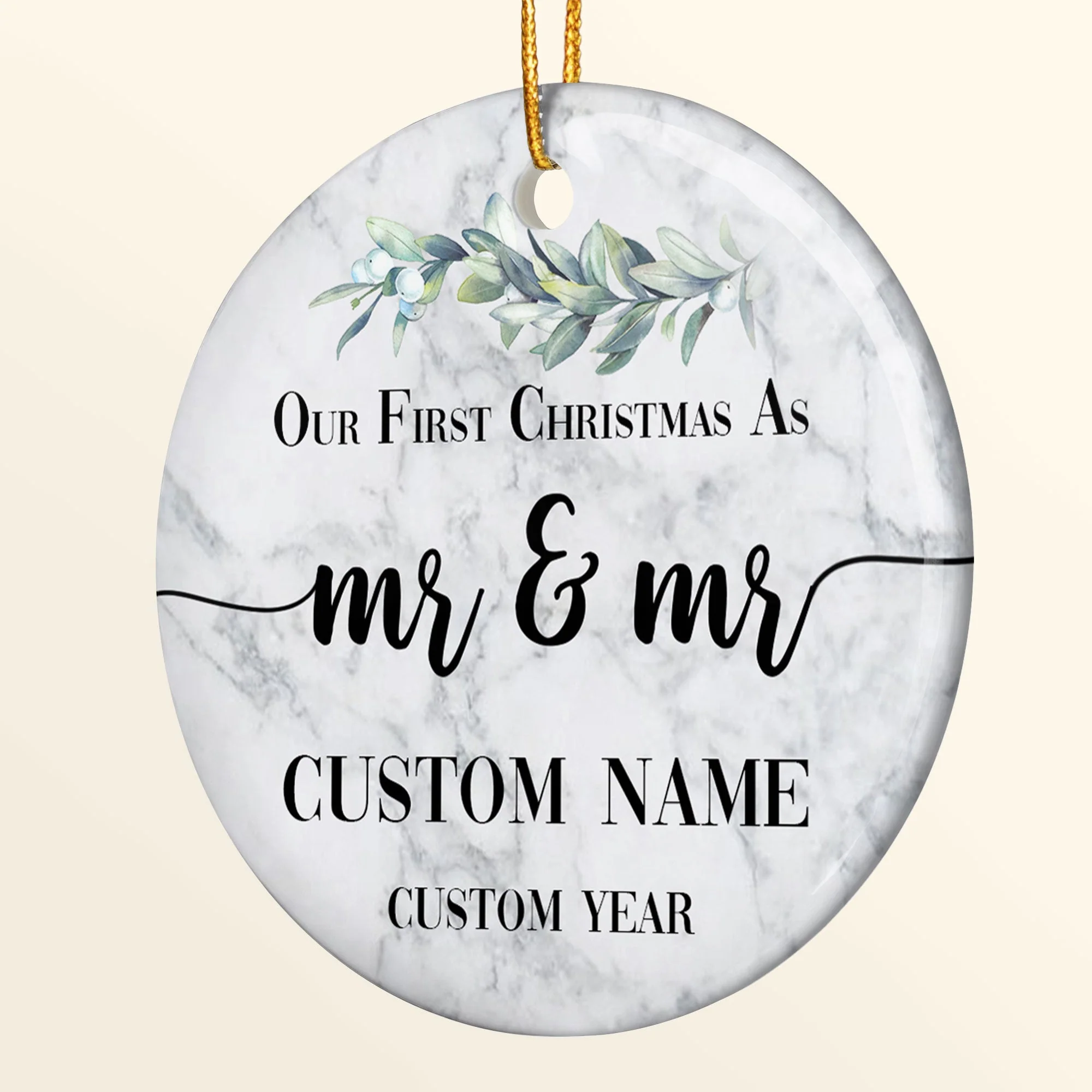 Our First Christmas As Mr & Mr - Personalized Ceramic Ornament - Image 2