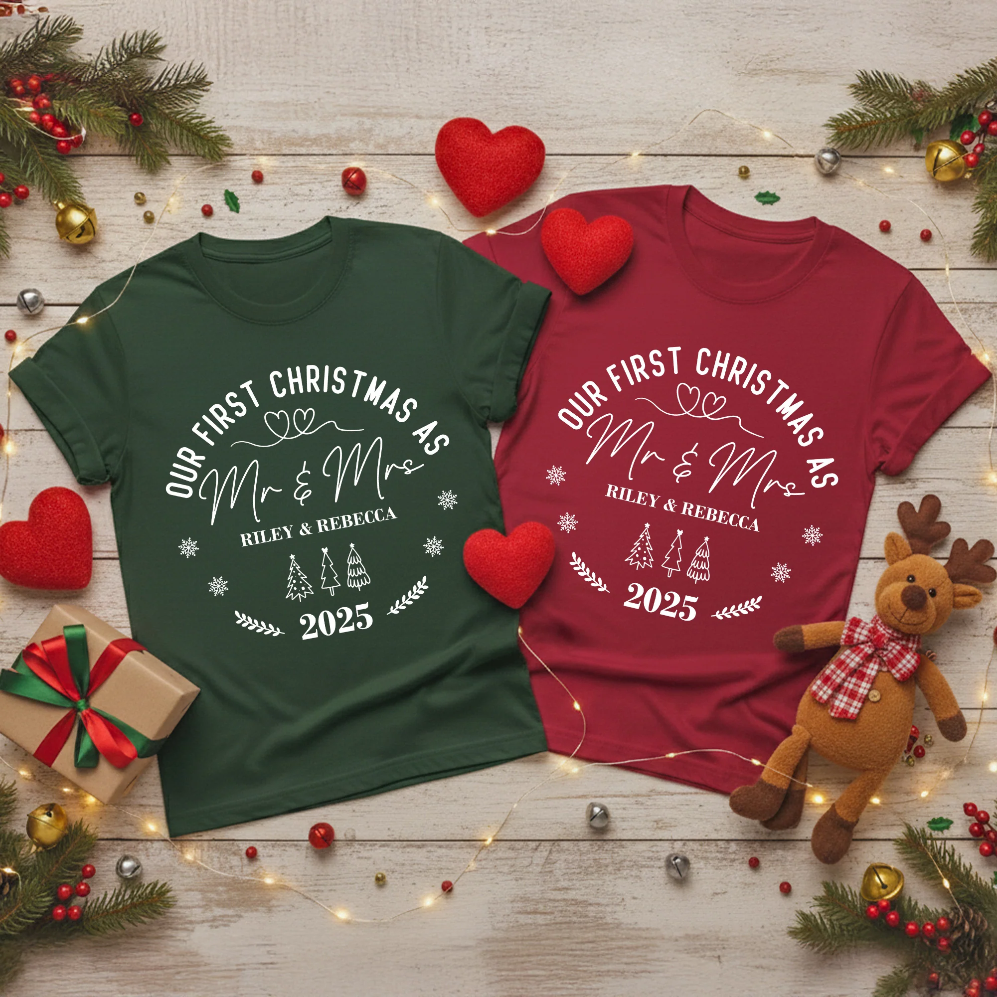 Our First Christmas As Mr & Mrs Couple Shirts - Personalized Shirt - Image 2