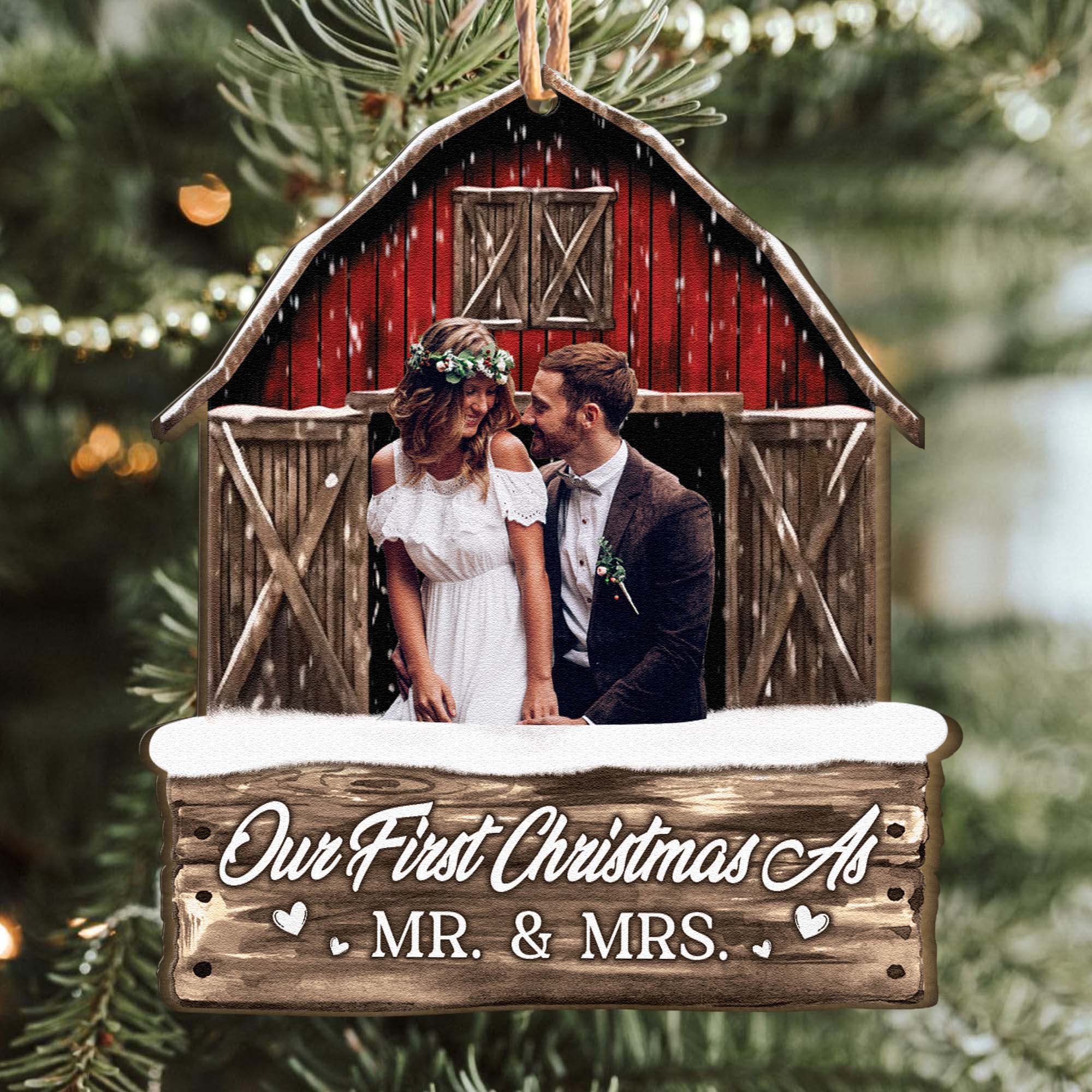 Our First Christmas As Mr. & Mrs - Personalized Photo Wooden Ornament - Image 2