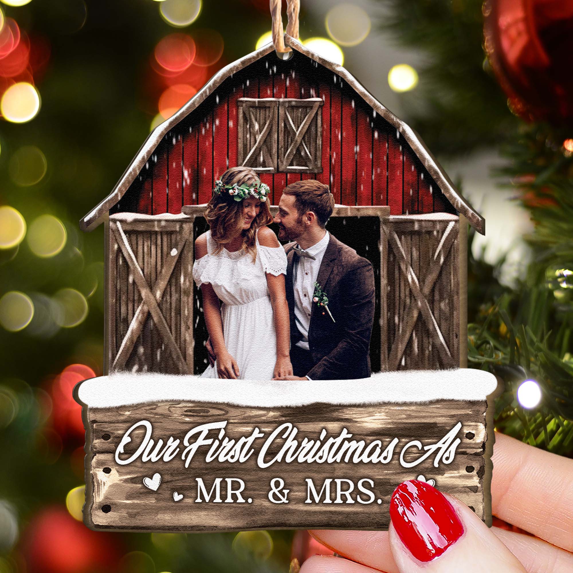 Our First Christmas As Mr. & Mrs - Personalized Photo Wooden Ornament - Image 5