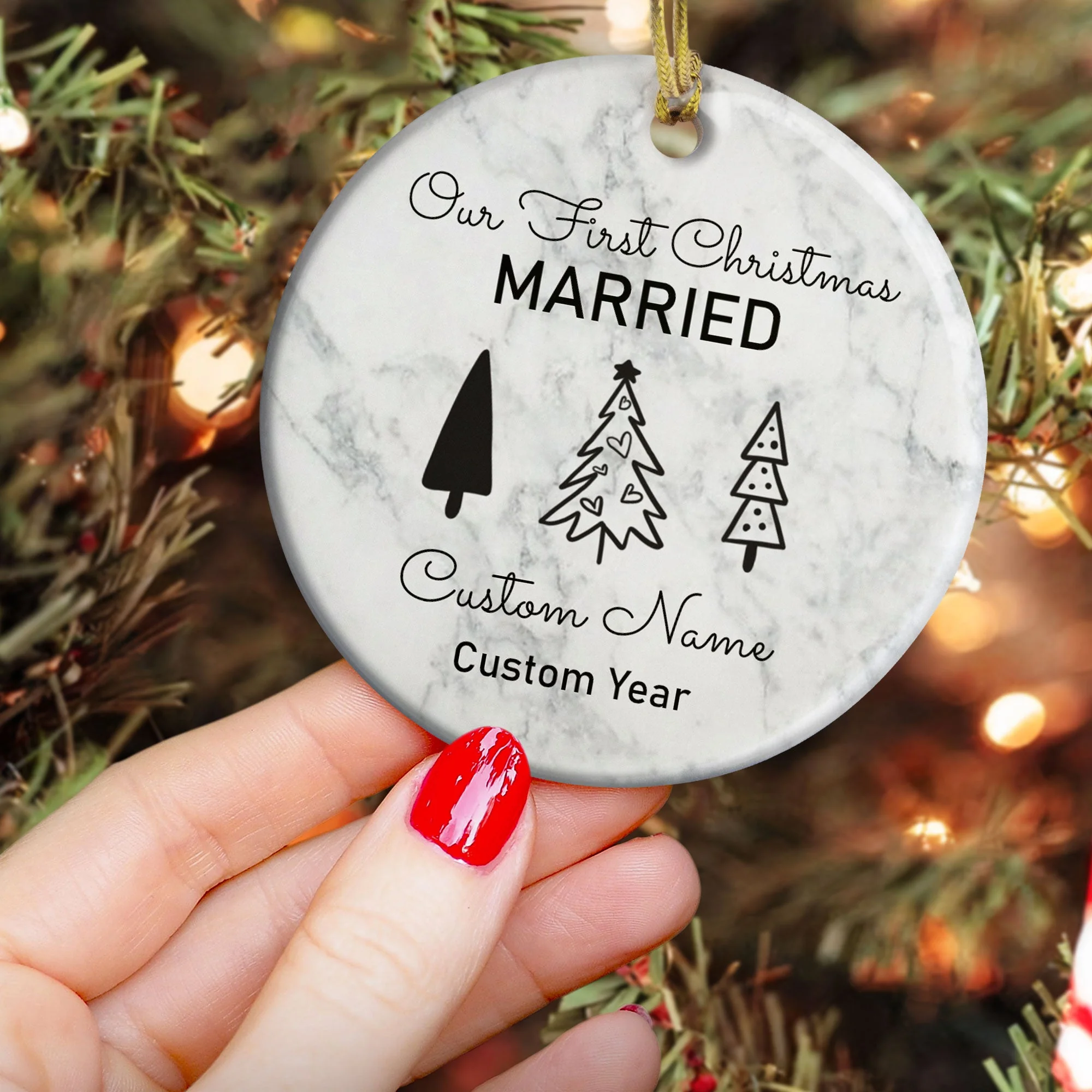 Our First Christmas Maried  - Personalized Ceramic Ornament - Christmas Gift For Friends And Family - Image 3