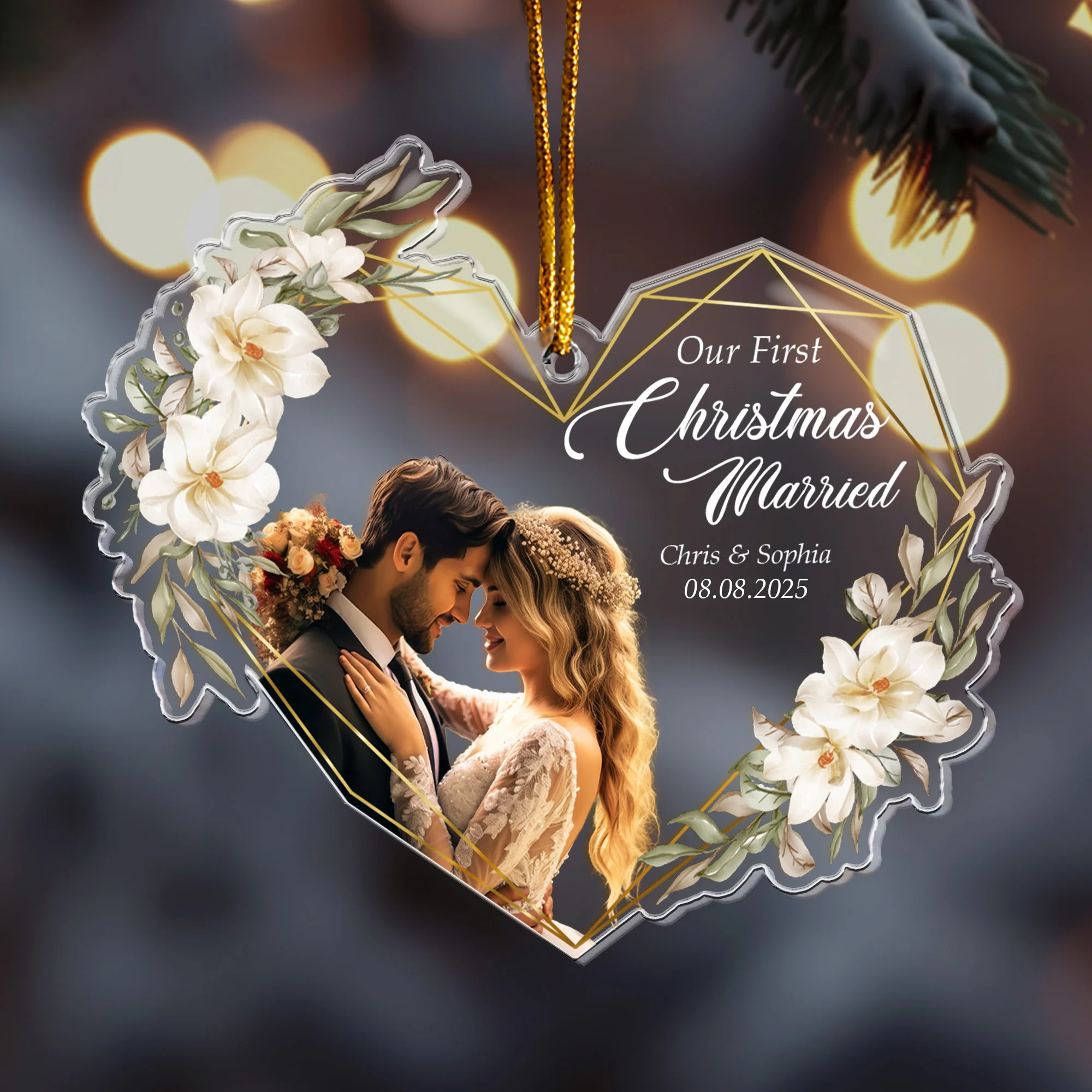 Our First Christmas Married As Mr & Mrs - 1st Xmas Together - Personalized Acrylic Photo Ornament - Image 2