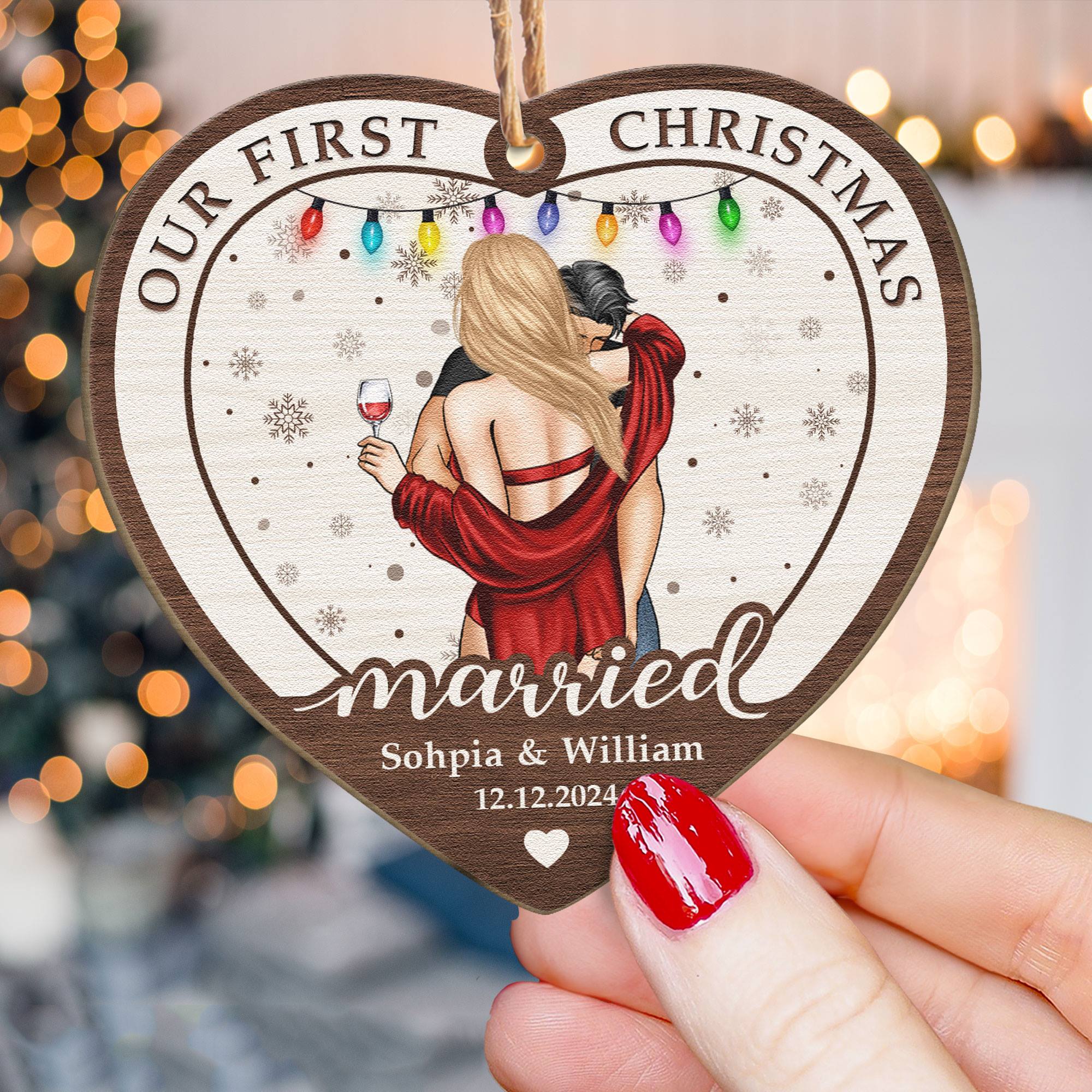 Our First Christmas Married Couple - Personalized Wooden Ornament - Image 4