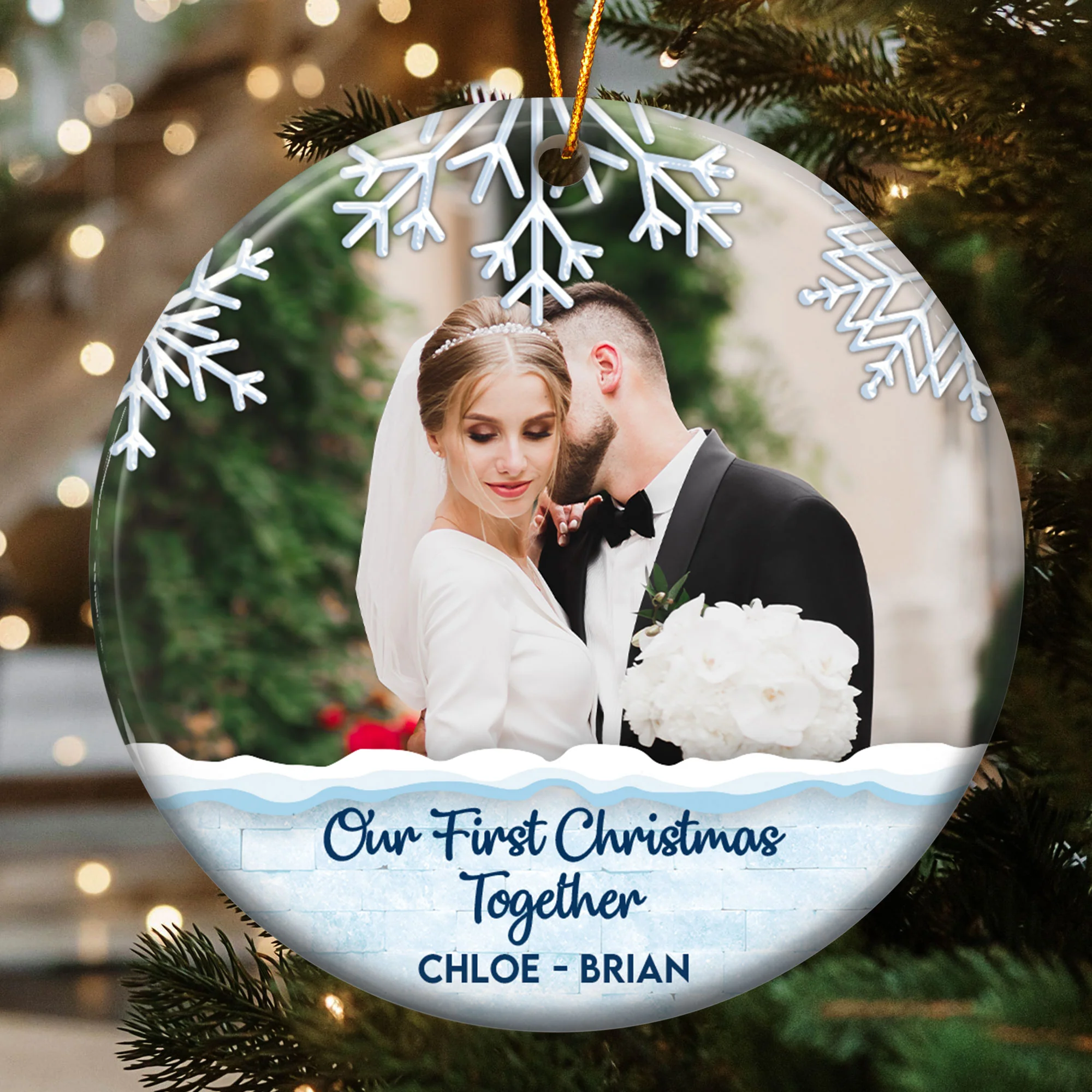 Our First Christmas Married - Personalized Ceramic Photo Ornament - Image 6