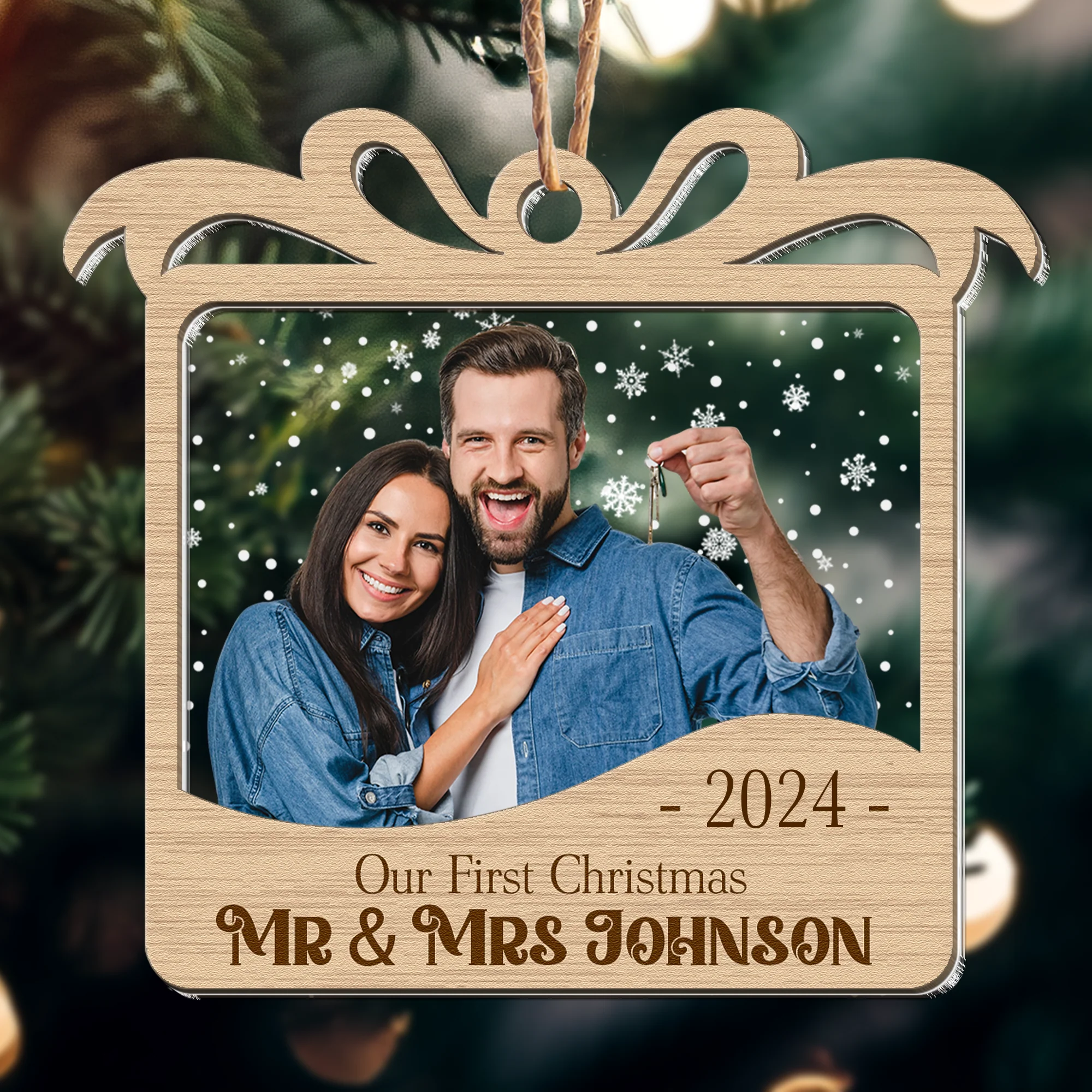 Our First Christmas Married - Personalized Photo Wood And Acrylic Ornament - Image 2