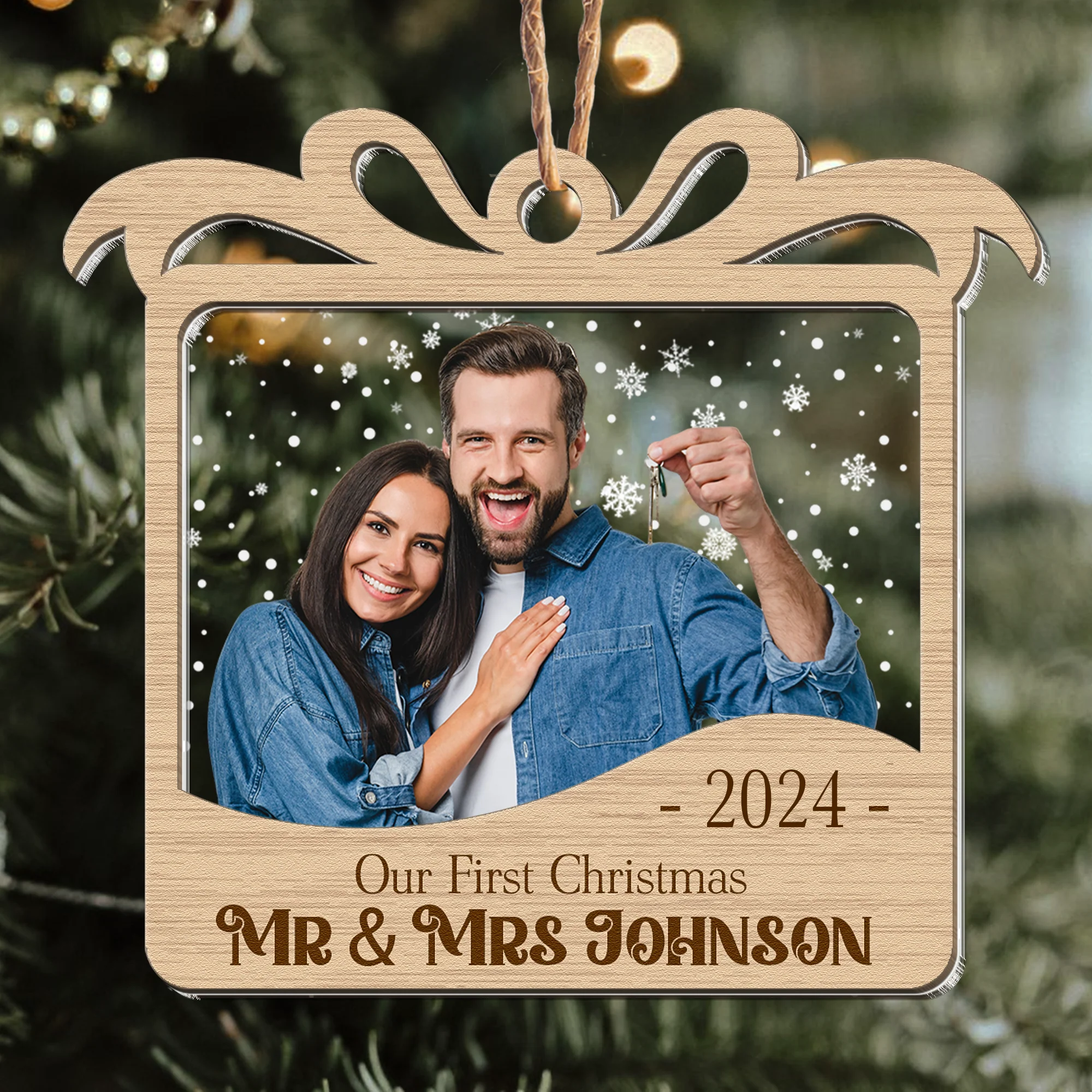Our First Christmas Married - Personalized Photo Wood And Acrylic Ornament - Image 4