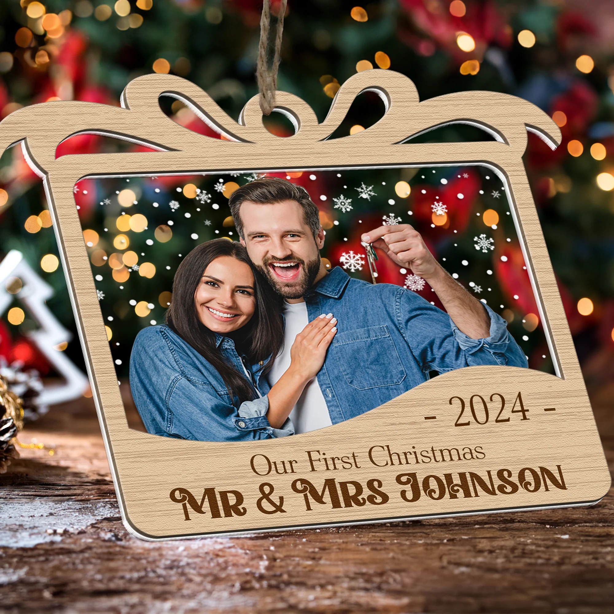 Our First Christmas Married - Personalized Photo Wood And Acrylic Ornament - Image 5