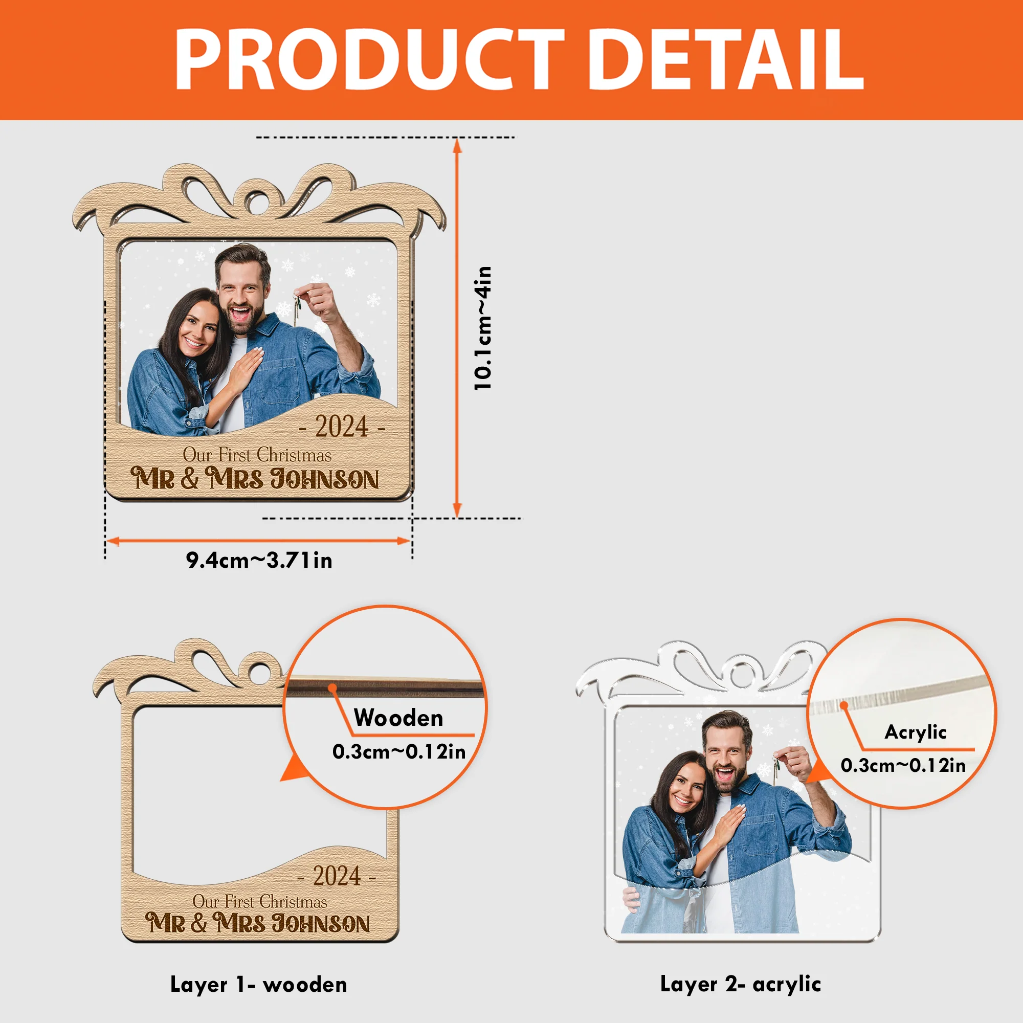 Our First Christmas Married - Personalized Photo Wood And Acrylic Ornament - Image 6