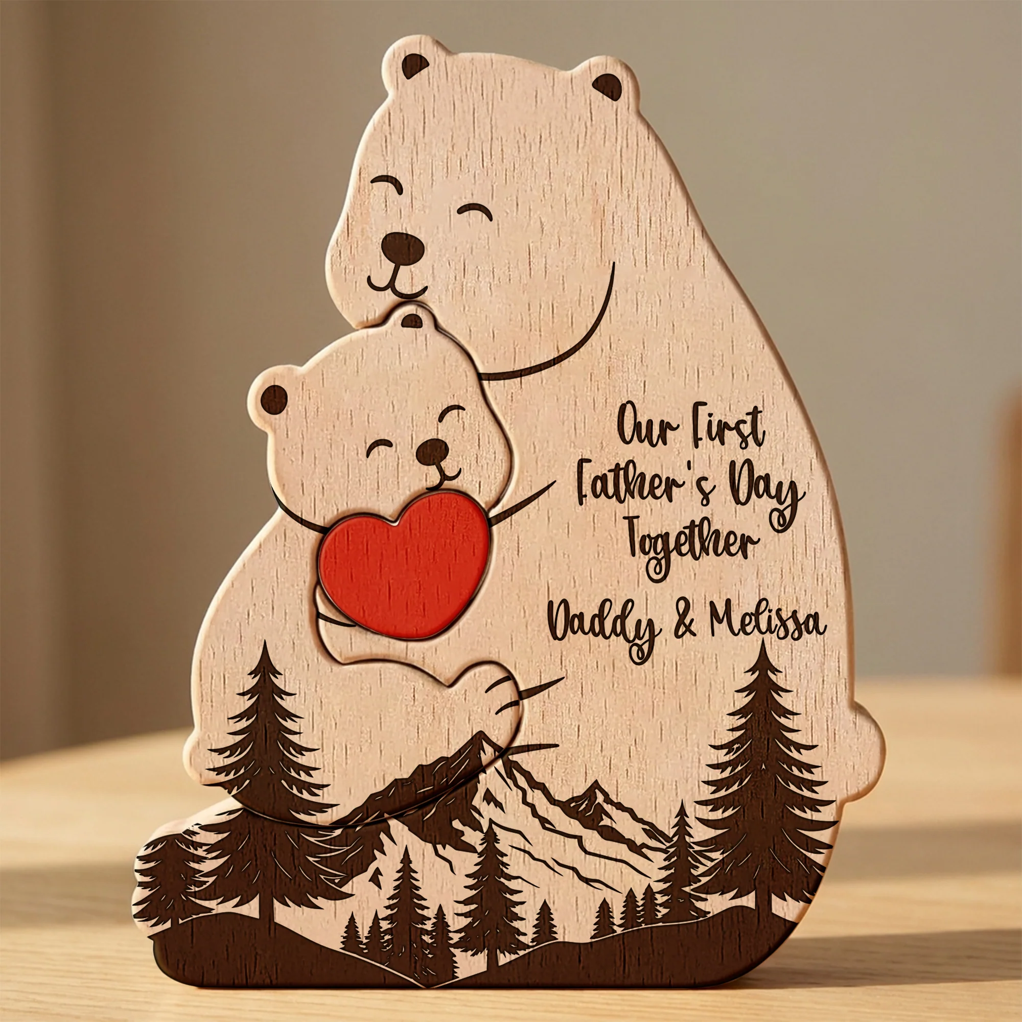 Our First Father's Day Together - Daddy Bear & Baby Bear Cub - Forest Style - Personalized Puzzle - Image 4