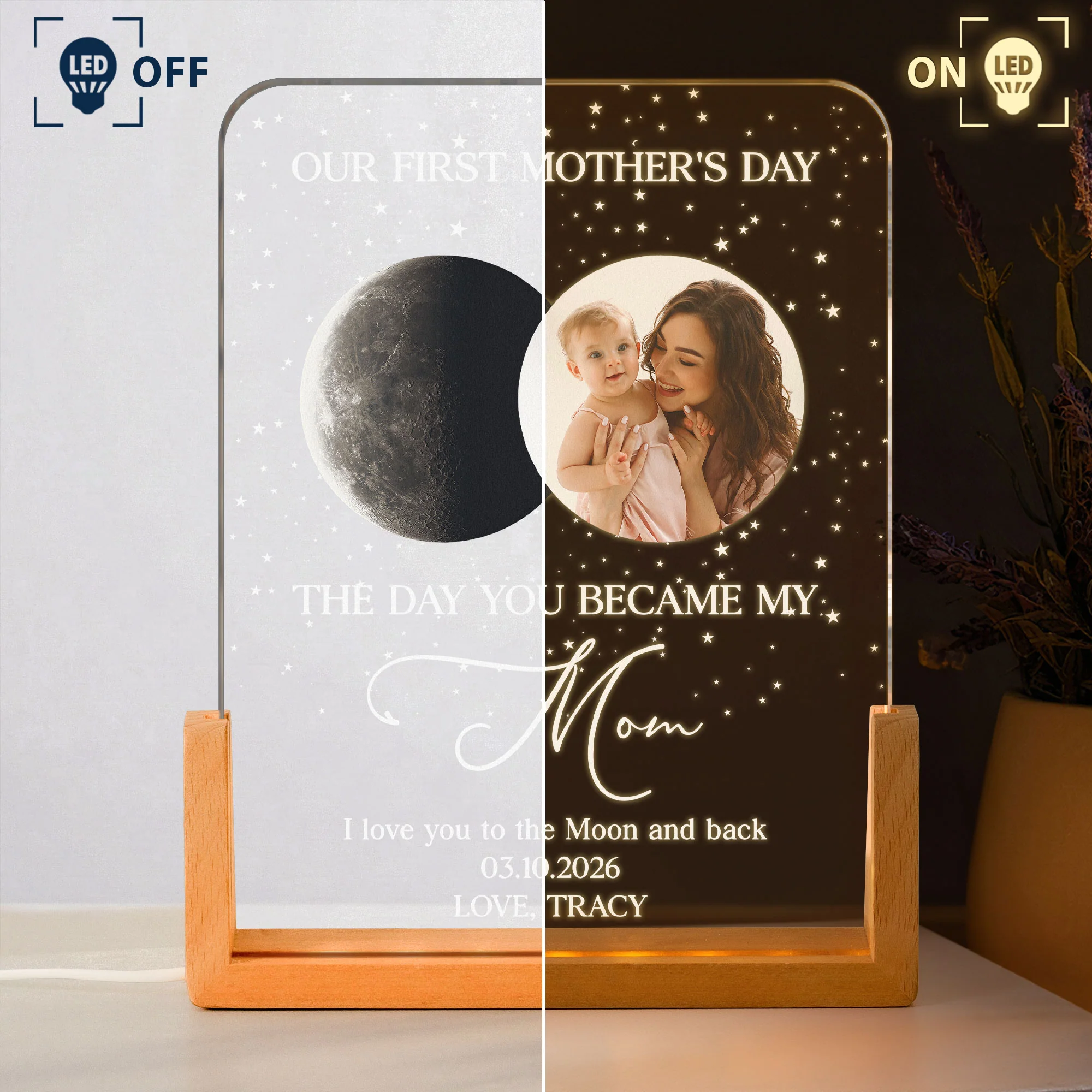 Our First Mother's Day The Day You Became My Mom, Custom Moon Phase - Personalized Night Light - Image 4