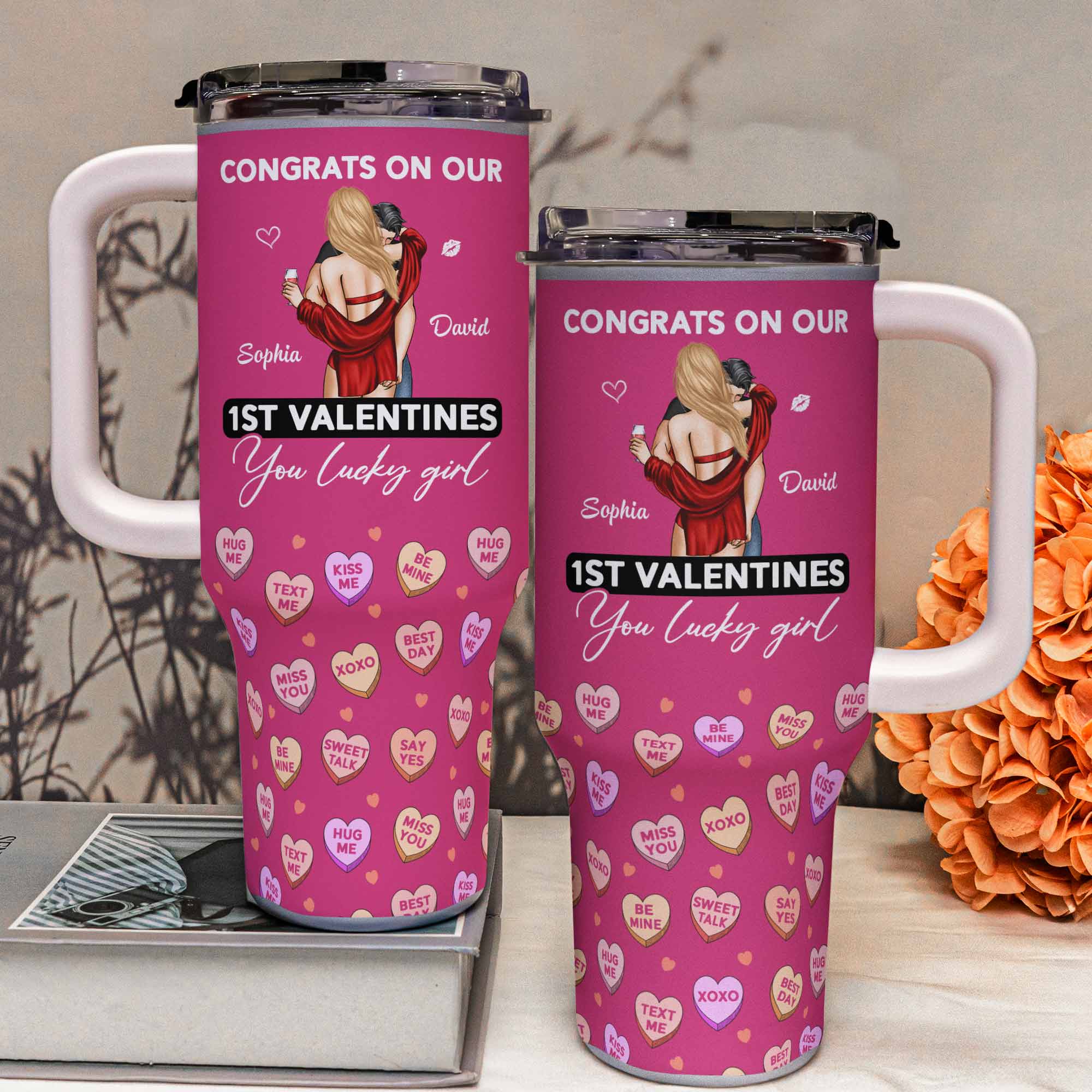 Our First Valentines - Personalized 40oz Tumbler With Straw - Image 3