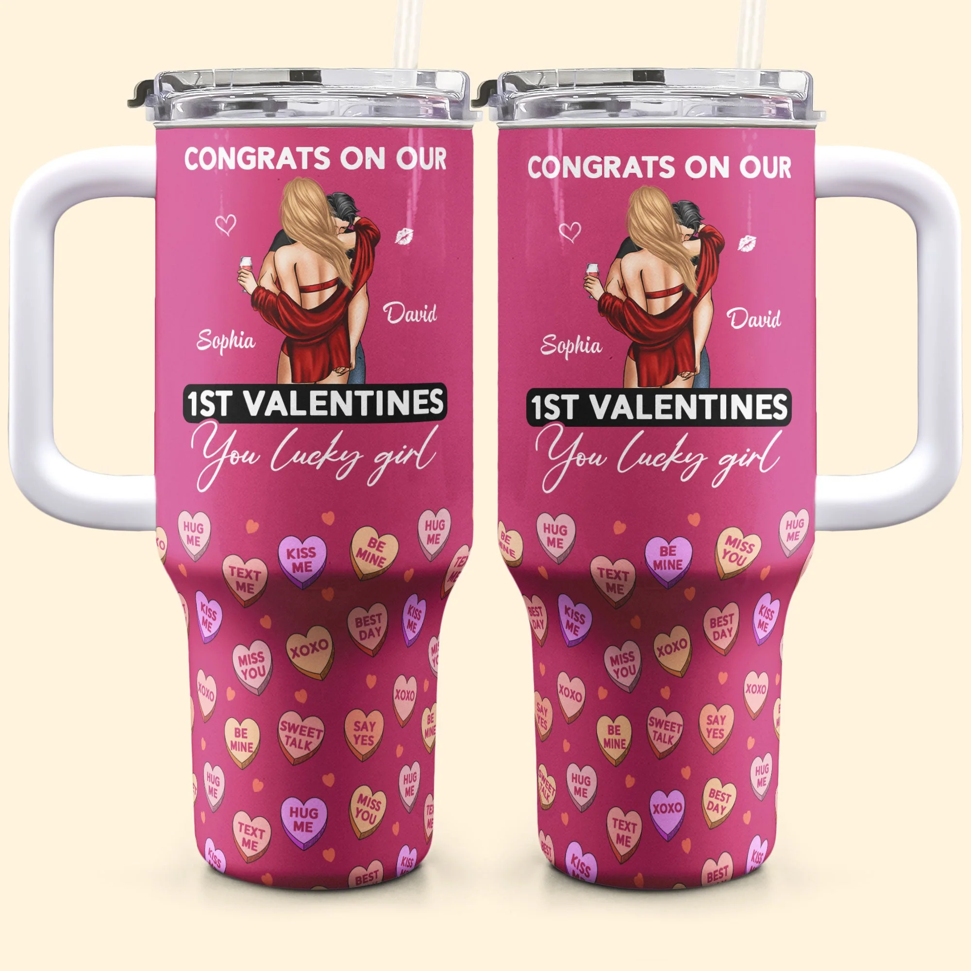 Our First Valentines - Personalized 40oz Tumbler With Straw - Image 5