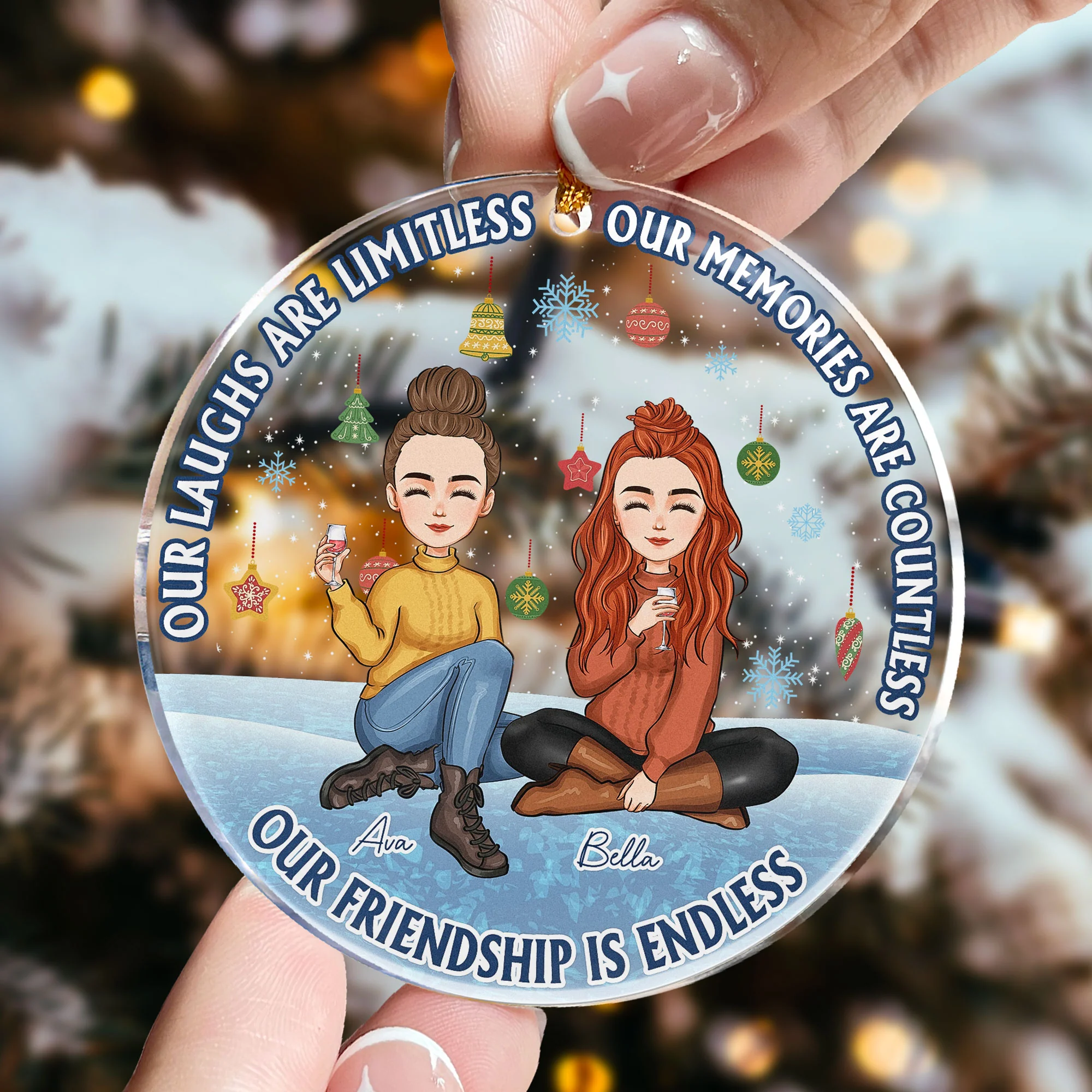 Our Friendship Is Endless Besties Forever - Personalized Acrylic Ornament - Image 2