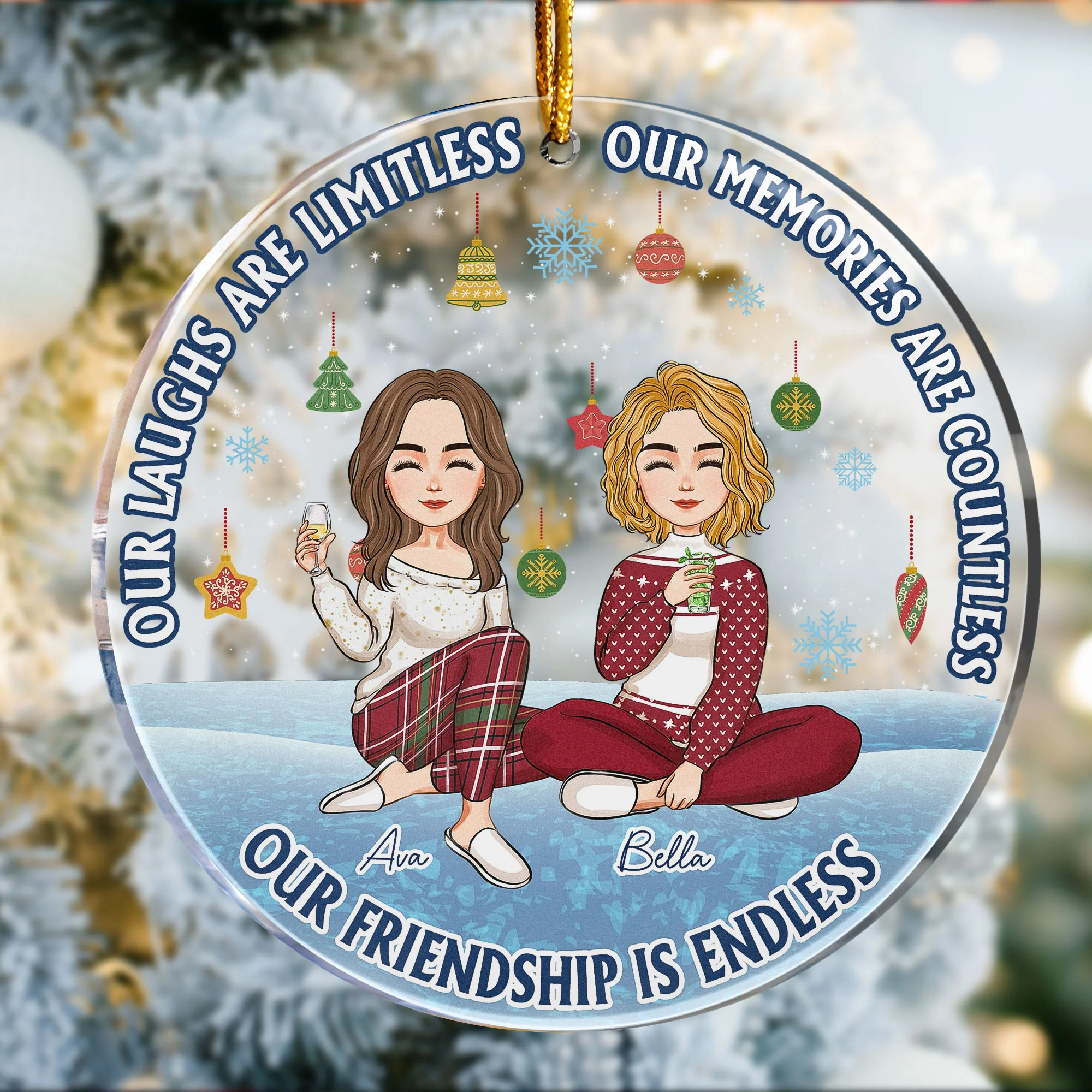 Our Friendship Is Endless Besties Forever - Personalized Acrylic Ornament - Image 3