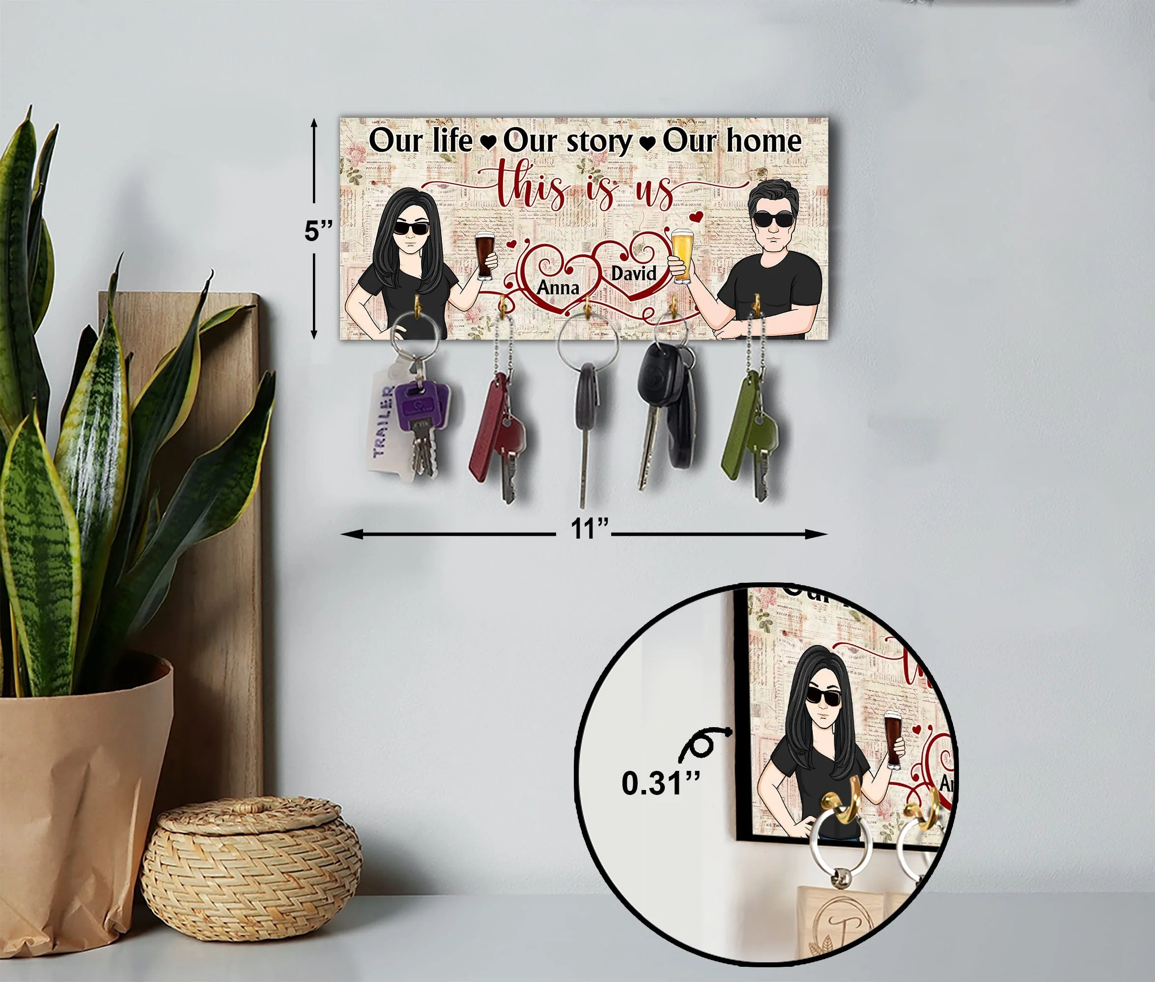 Our Home Our Story - Personalized Key Hanger - Christmas New Year Gift For Couple, Gift From Sons, Daughters To Parents - Image 3