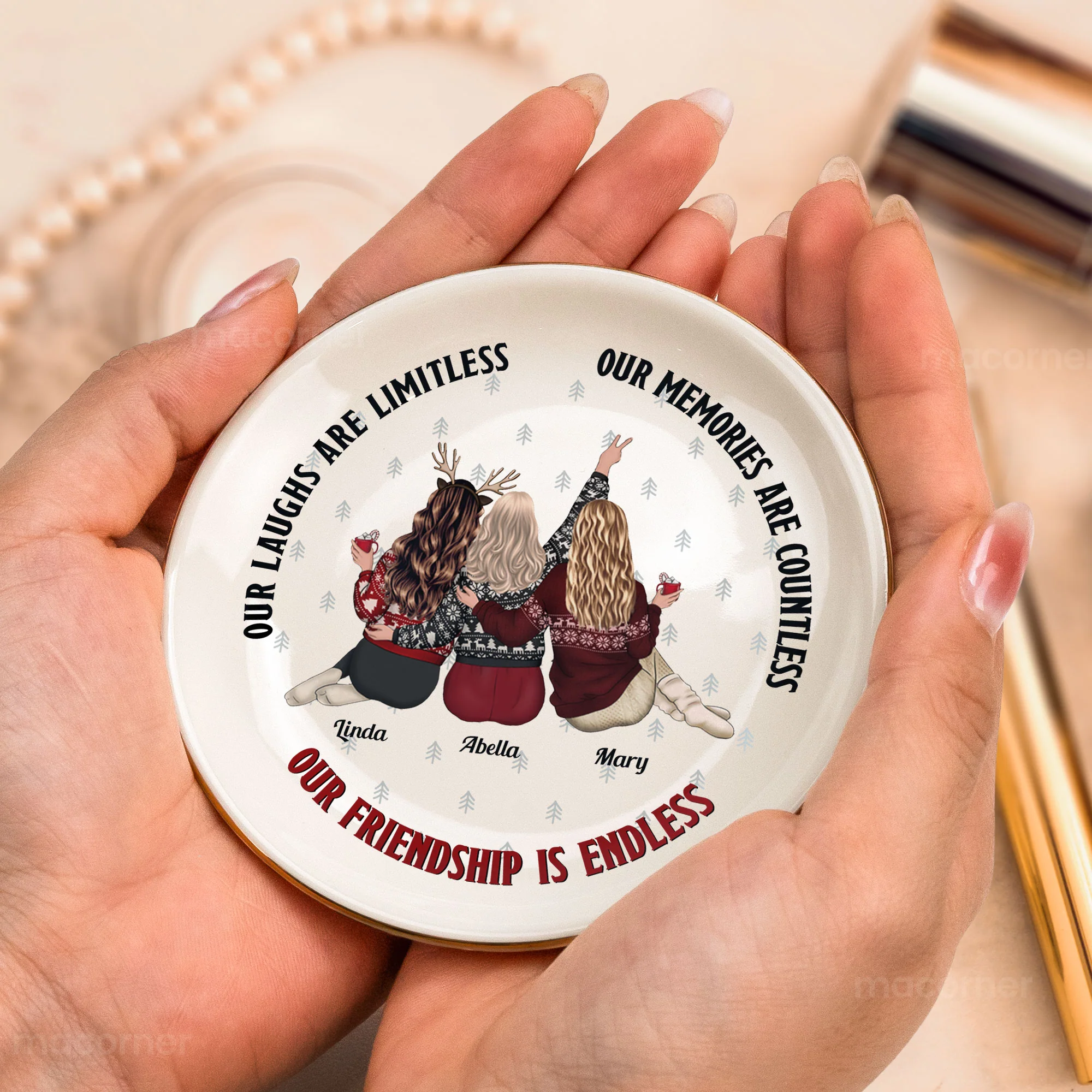 Our Laughs Are Limitless Our Friendship Is Endless - Personalized Circle Jewelry Dish - Image 3