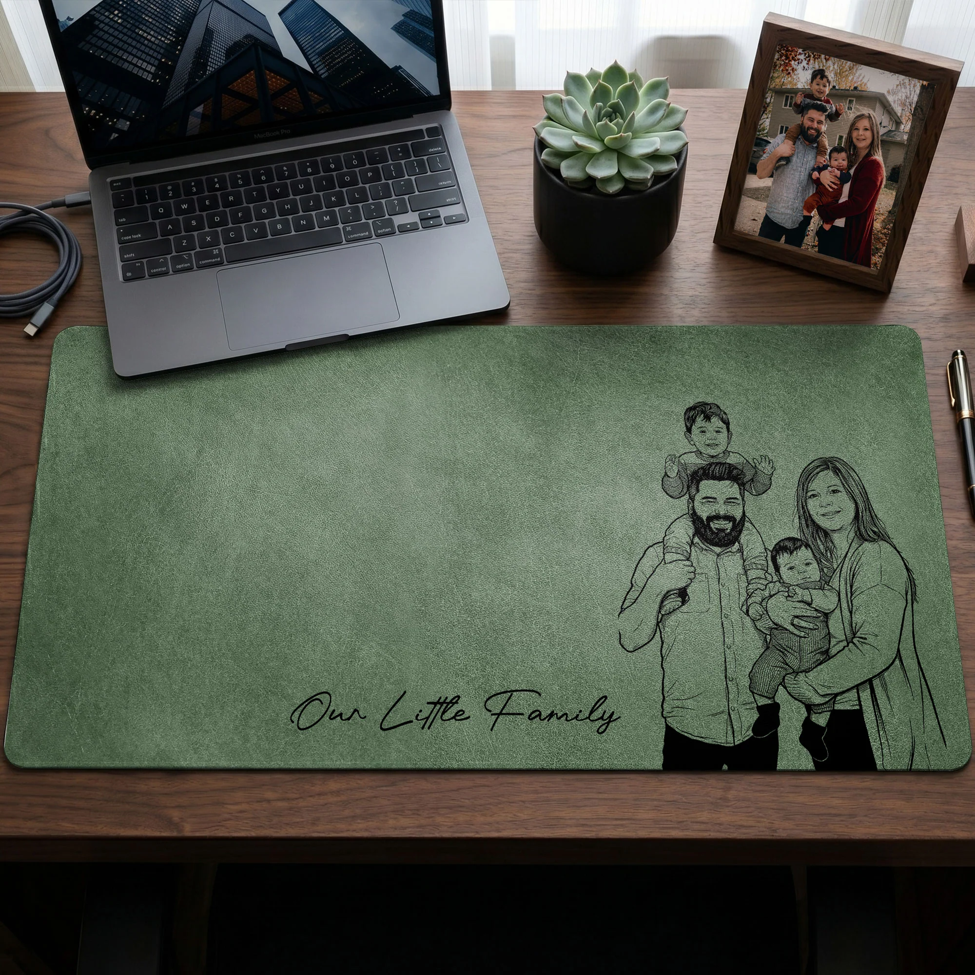 Our Little Family Sketch Line Art - Personalized Desk Mat - Image 2