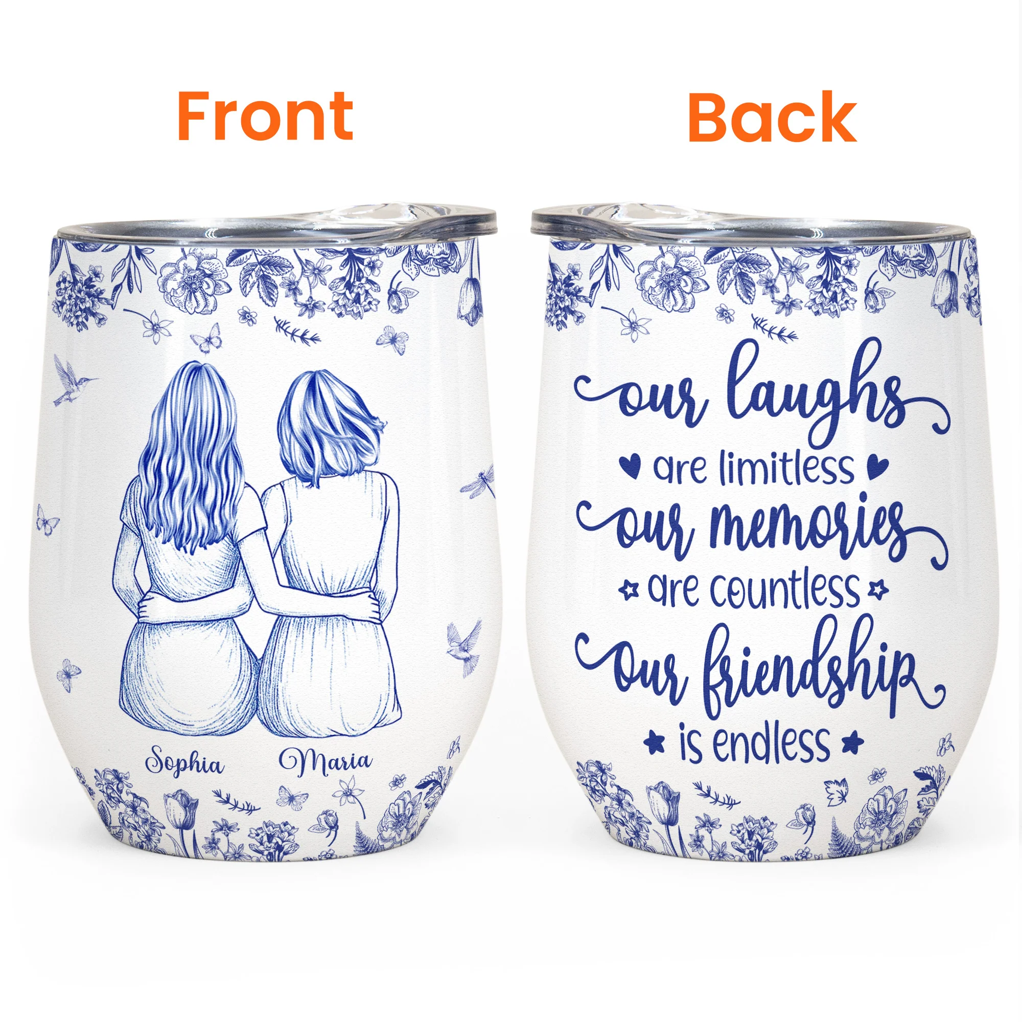 Our Memories Are Countless Our Friendship Is Endless Toile De Jouy - Personalized Wine Tumbler - Image 4