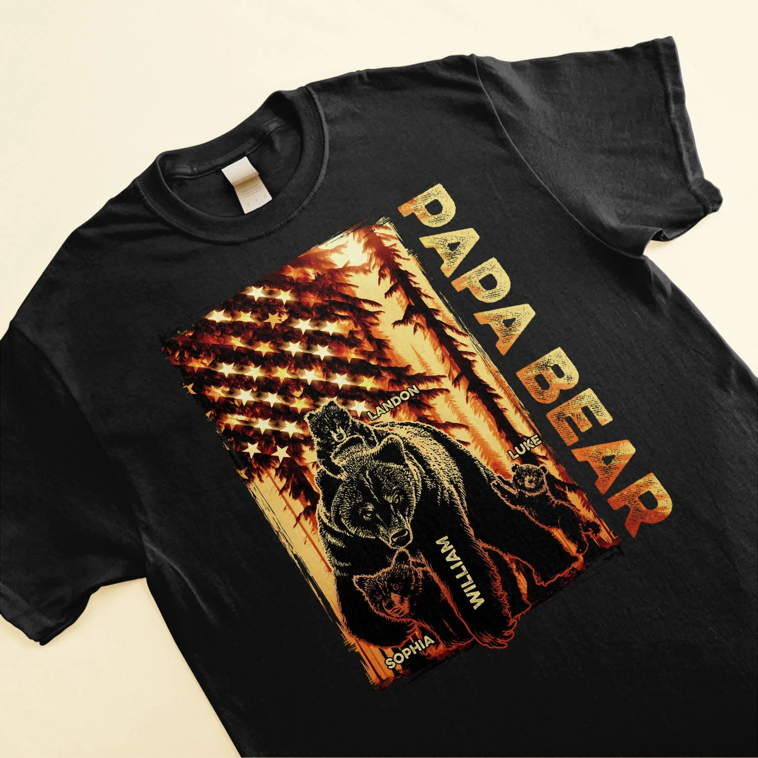Papa Bear Forest Us Flag - Personalized Shirt - Image 3