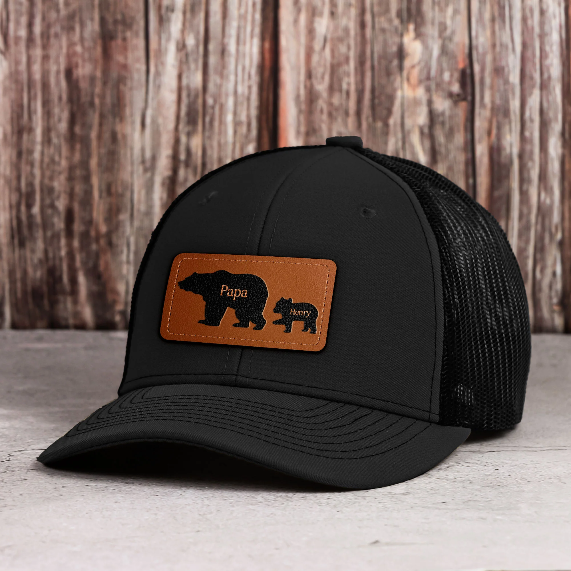 Papa Bear - Personalized Leather Patch Hat - Image 3