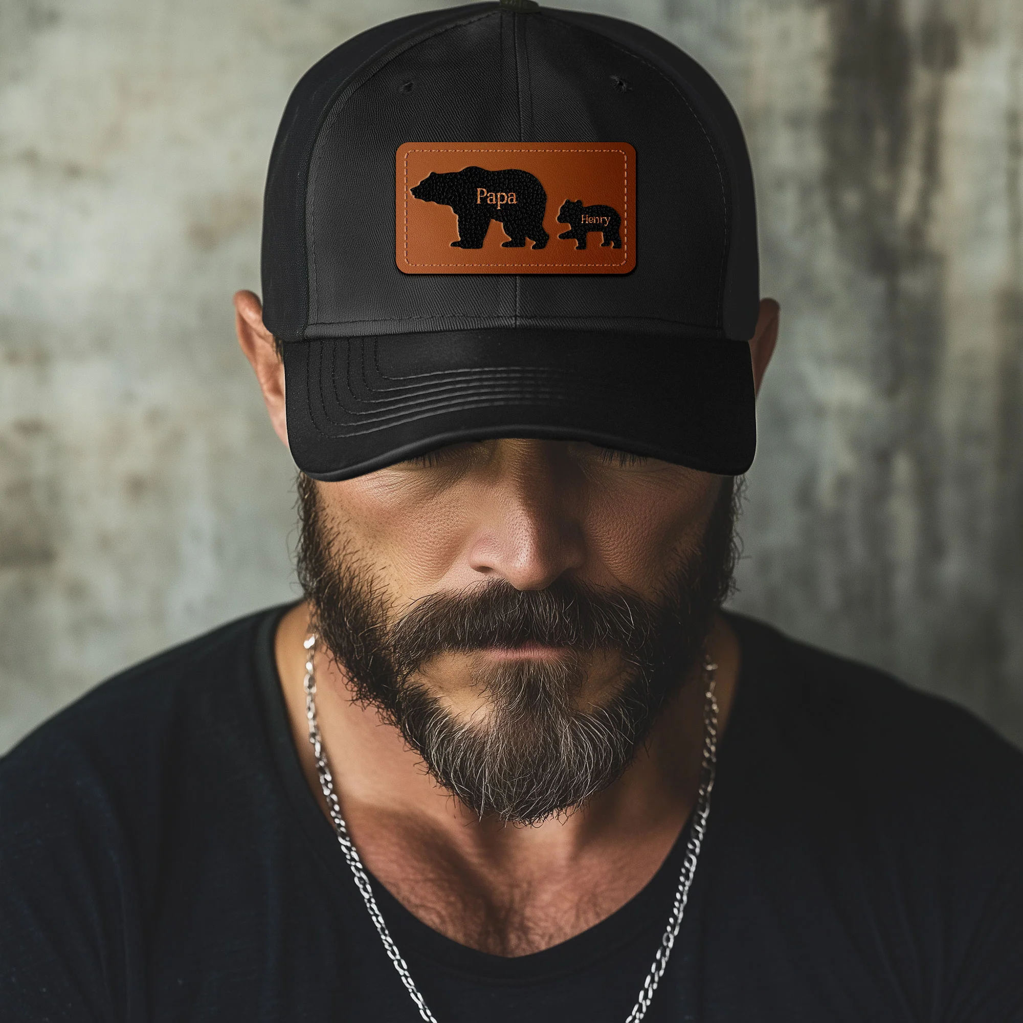 Papa Bear - Personalized Leather Patch Hat - Image 4