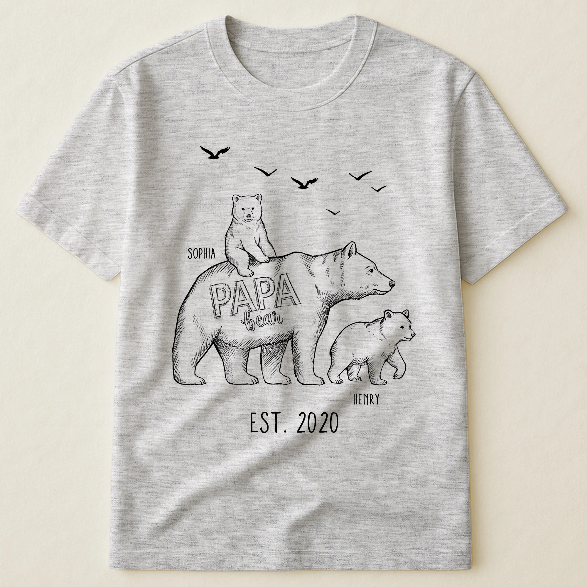 Papa Bear Sketch Art Custom Father’s Day Gift For Dad, Husband, Grandpa - Personalized Shirt - Image 2