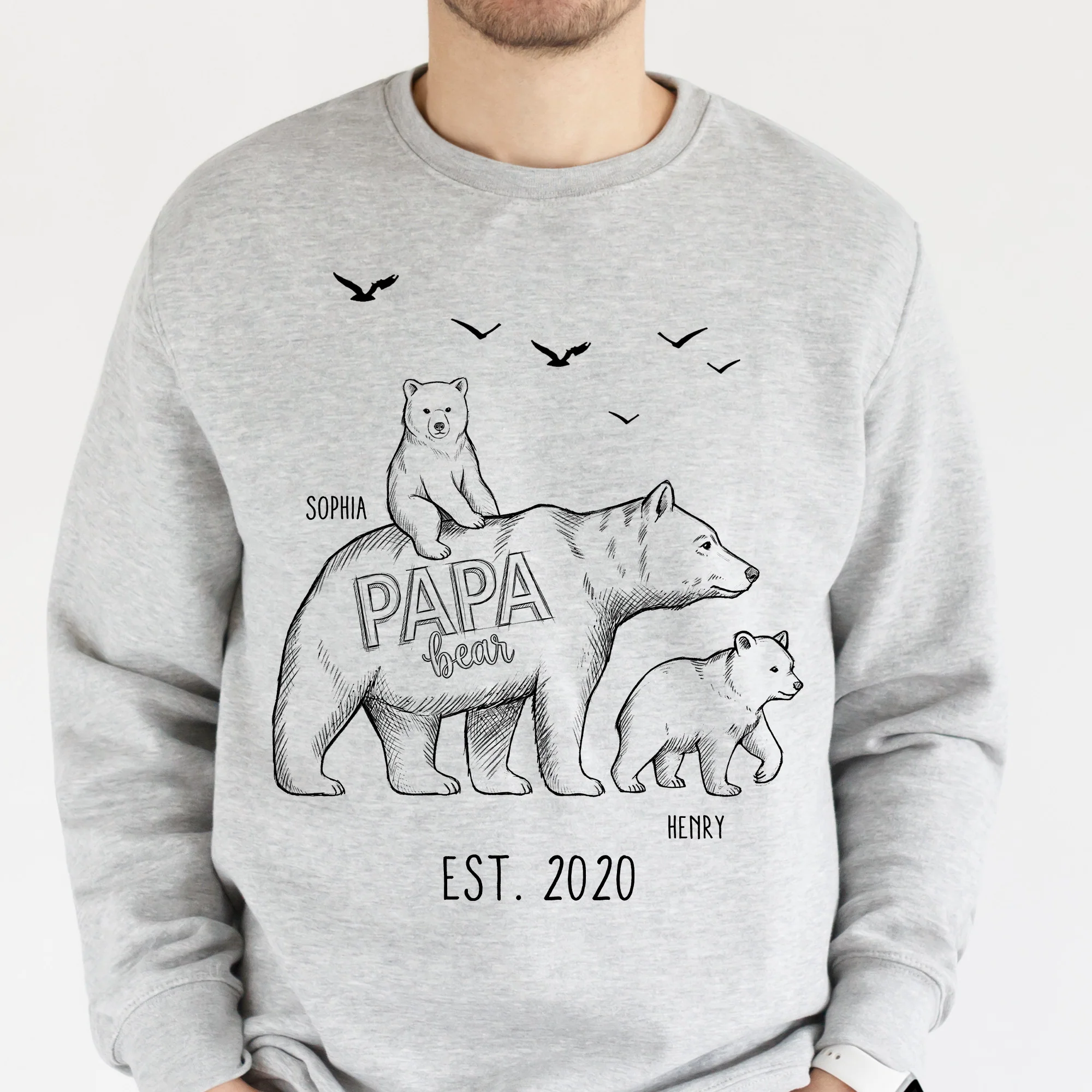 Papa Bear Sketch Art Custom Father’s Day Gift For Dad, Husband, Grandpa - Personalized Shirt - Image 4