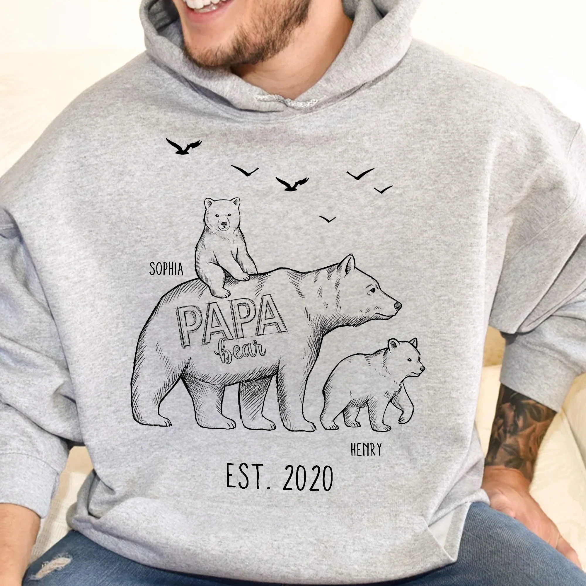 Papa Bear Sketch Art Custom Father’s Day Gift For Dad, Husband, Grandpa - Personalized Shirt - Image 5