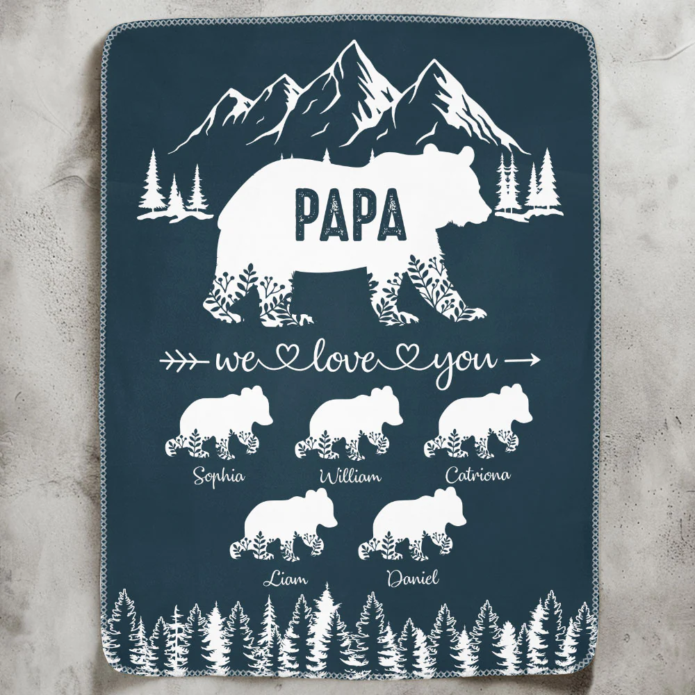 Papa Bear We Love You Gift For Dad, Grandpa - Personalized Blanket - Image 2