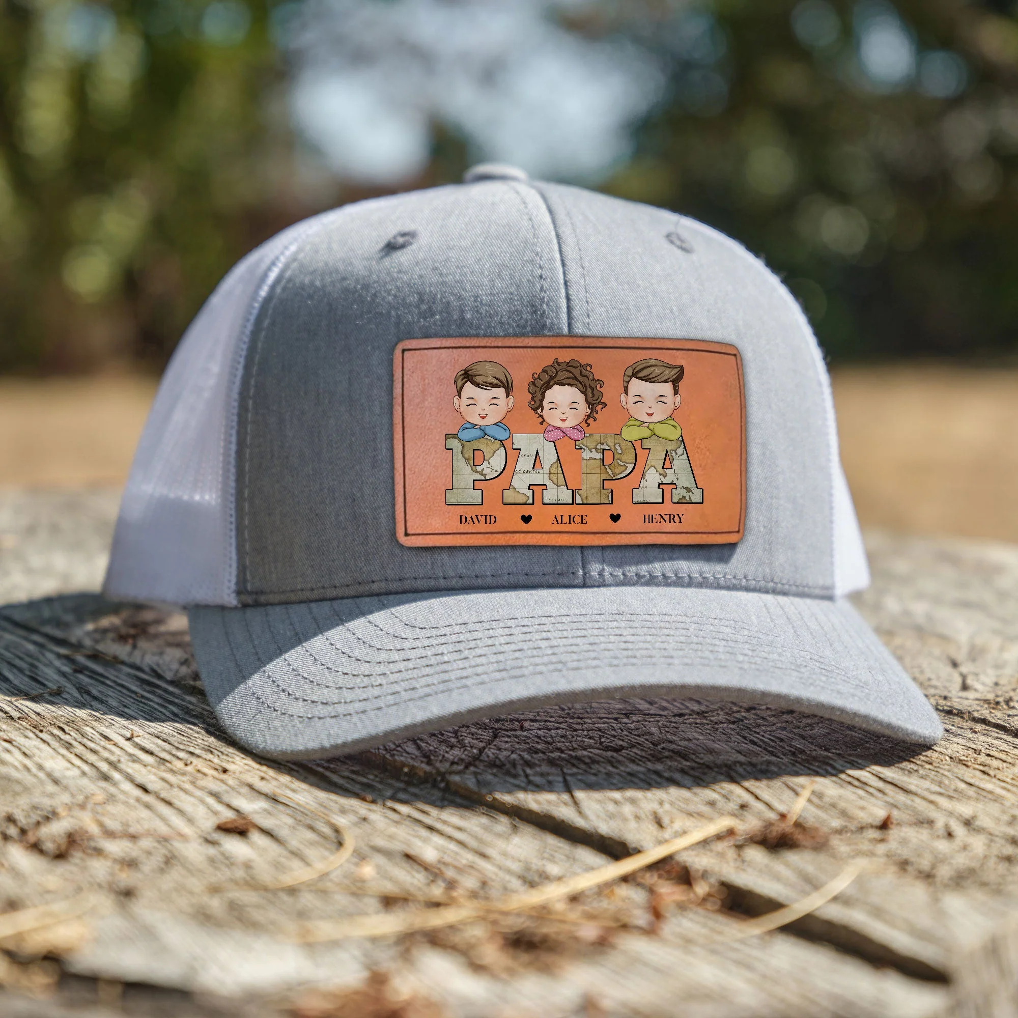 Papa - Personalized Leather Patch Hat - Image 2