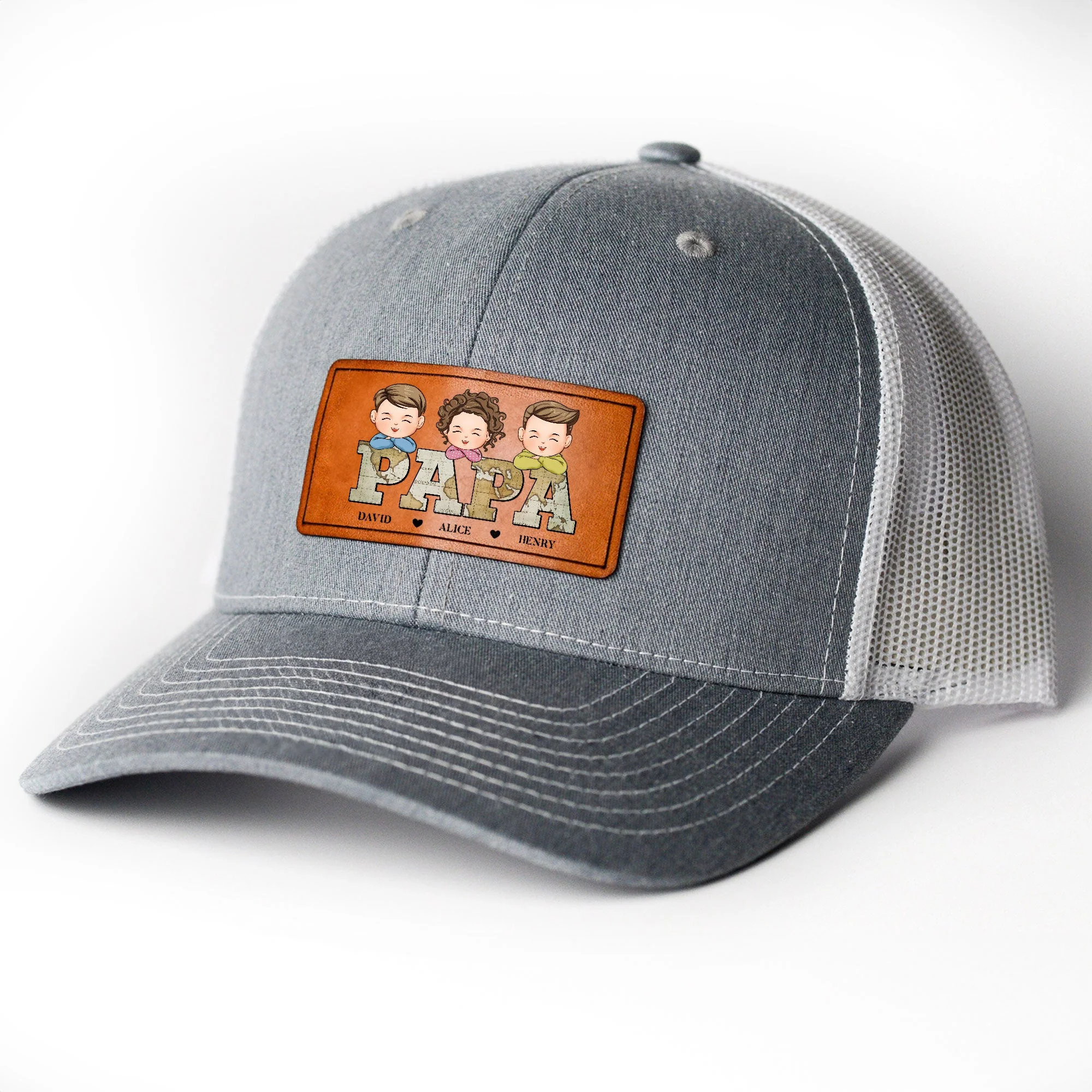 Papa - Personalized Leather Patch Hat - Image 3