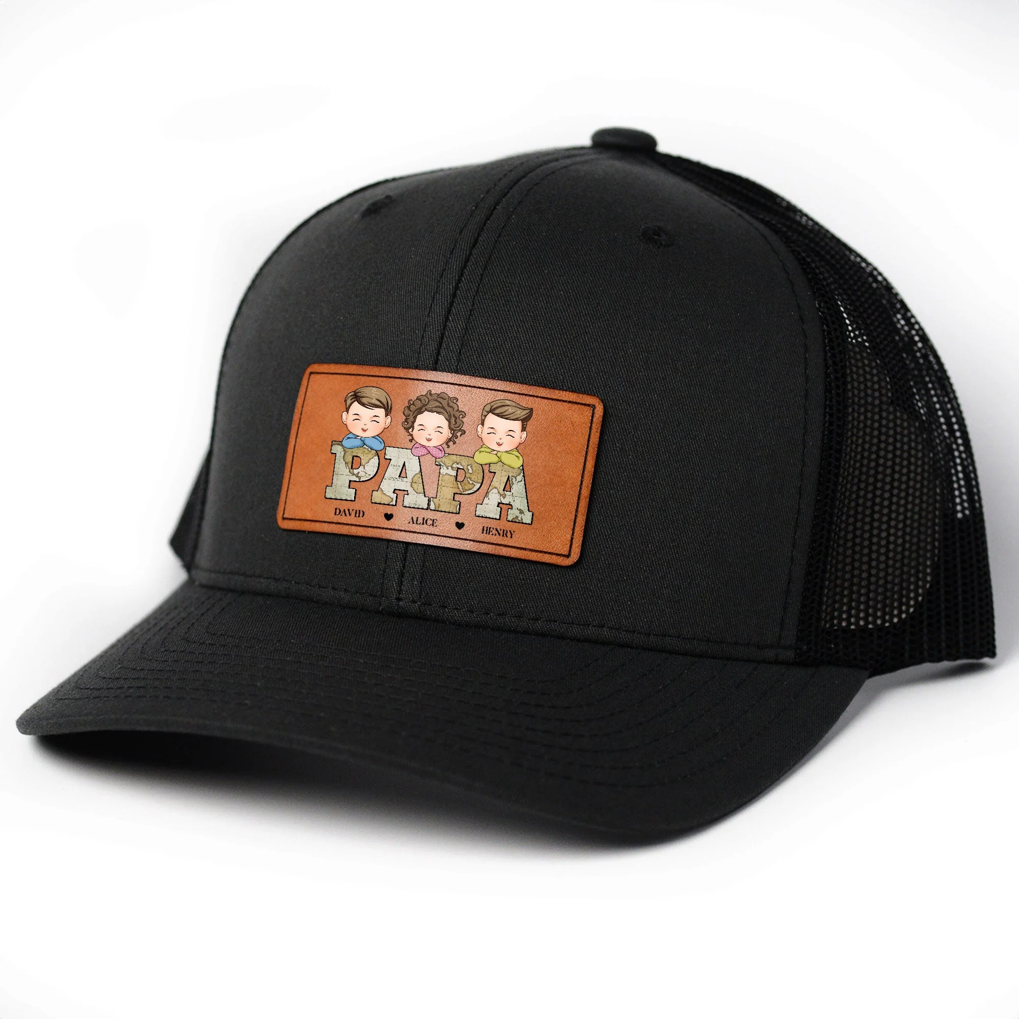 Papa - Personalized Leather Patch Hat - Image 4
