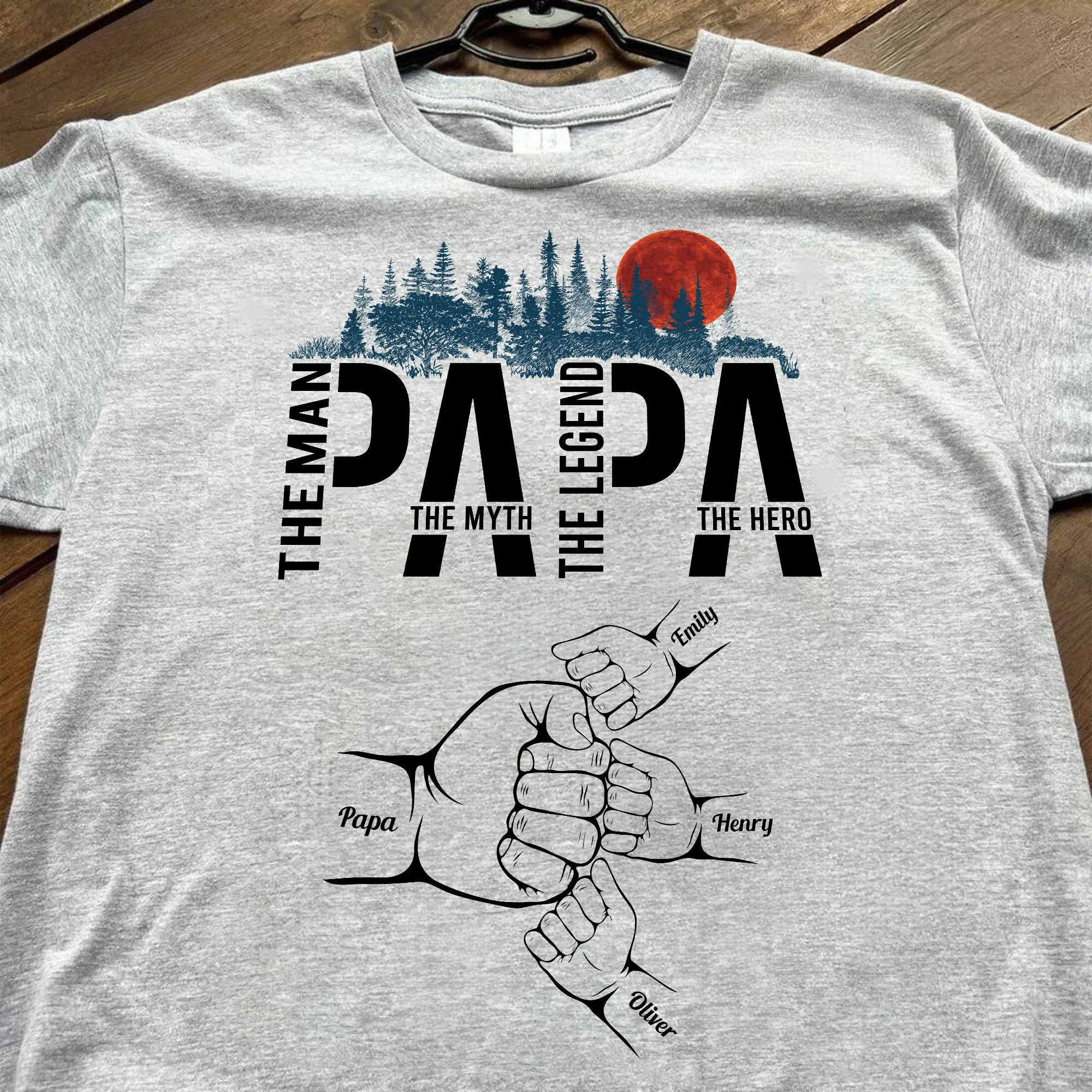 Papa The Man The Myth The Legend The Hero - Personalized Shirt - Image 2