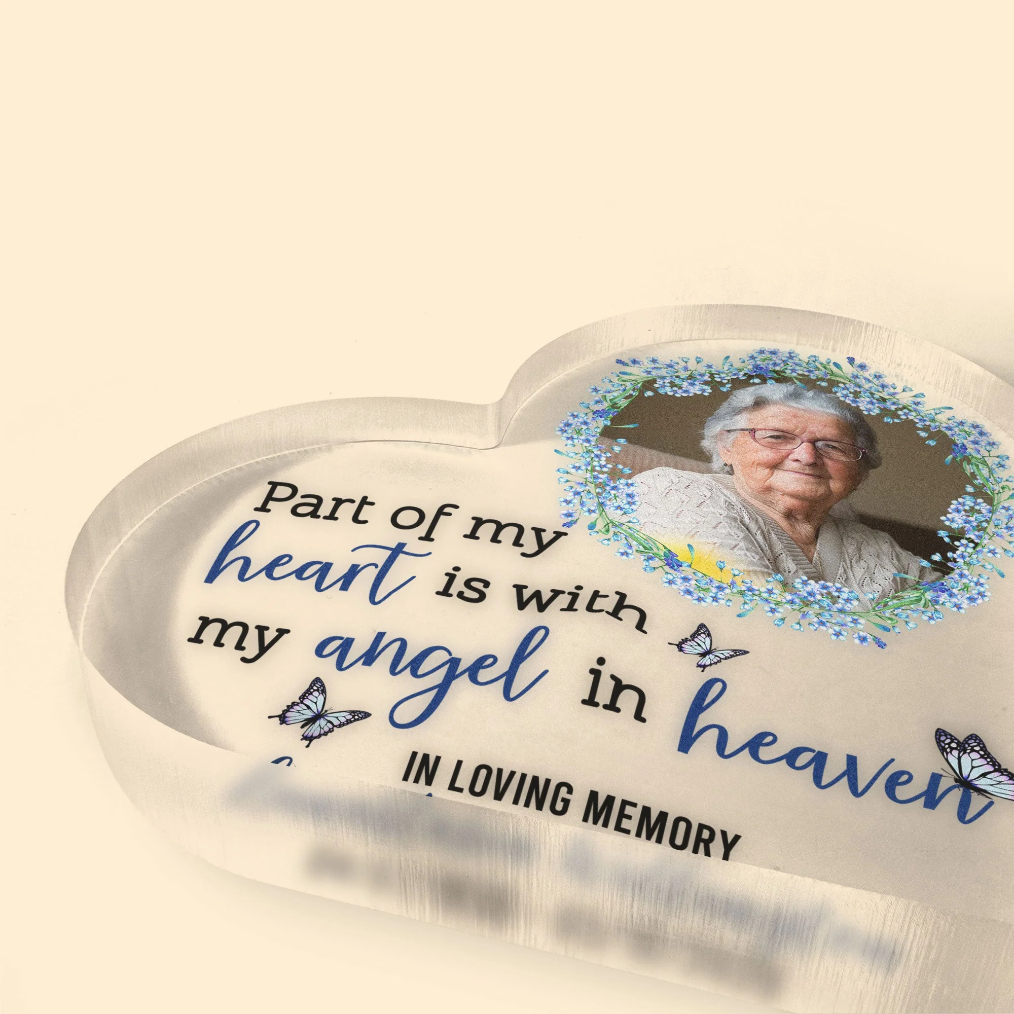 Part Of My Heart Is With My Angel - Personalized Heart Shaped Acrylic Photo Plaque - Image 4