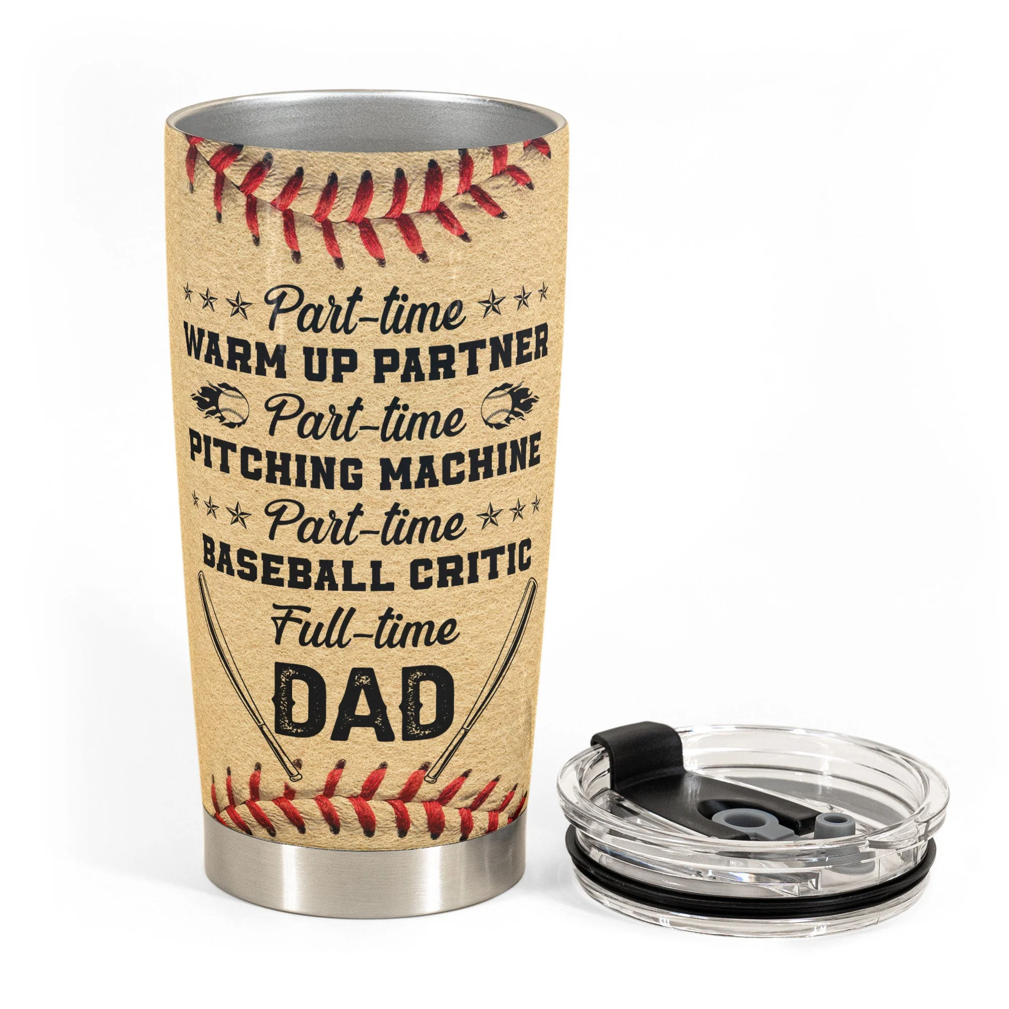 Part-time Baseball Critic Full-time Dad - Personalized Tumbler Cup - Image 3