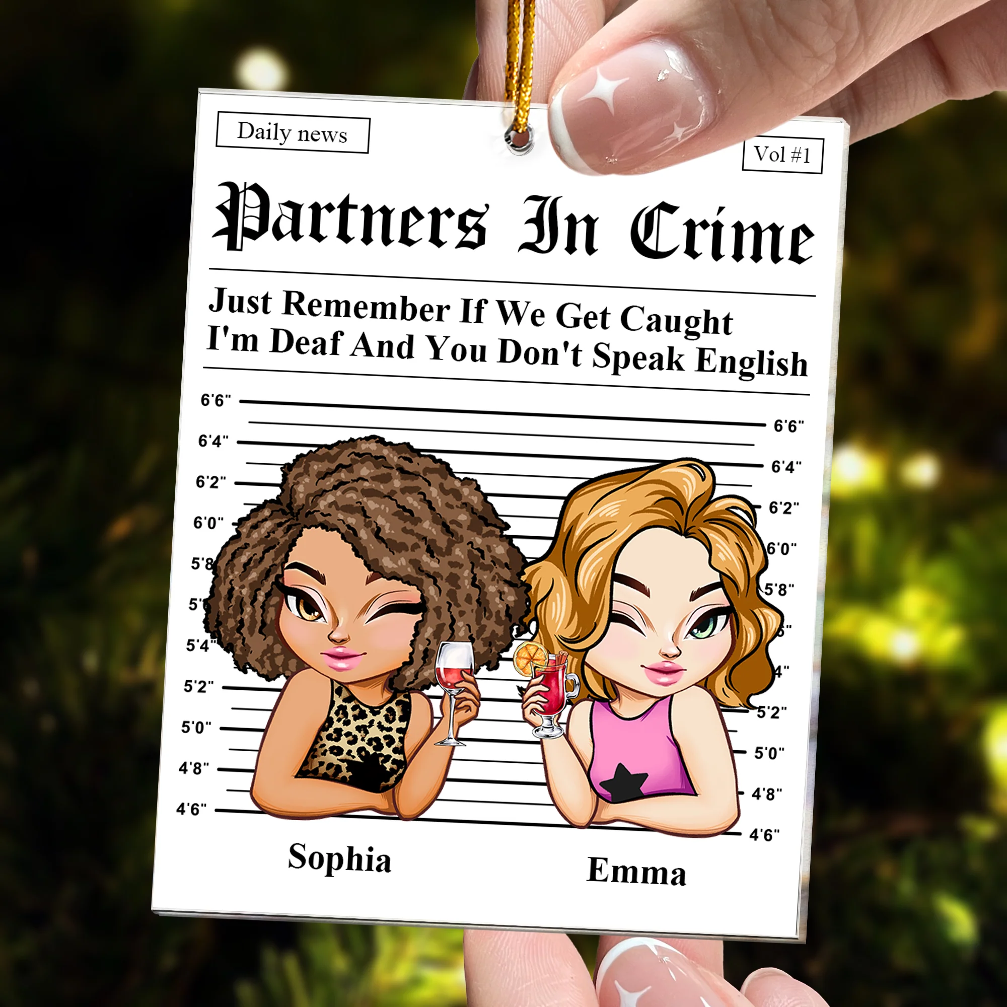 Partners In Crime - Daily News - Friendship Funny Gifts - Personalized Acrylic Ornament - Gift For Friend - Image 3