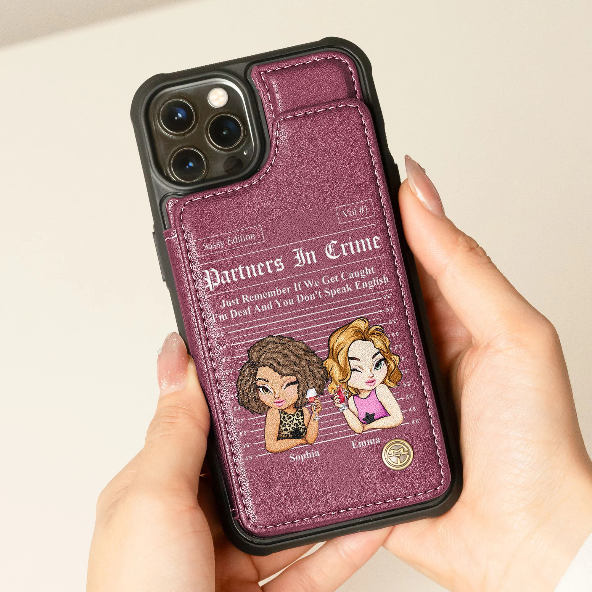Partners In Crime Just Remember If We Get Caught - Personalized Leather Flip Wallet Phone Case - Image 3