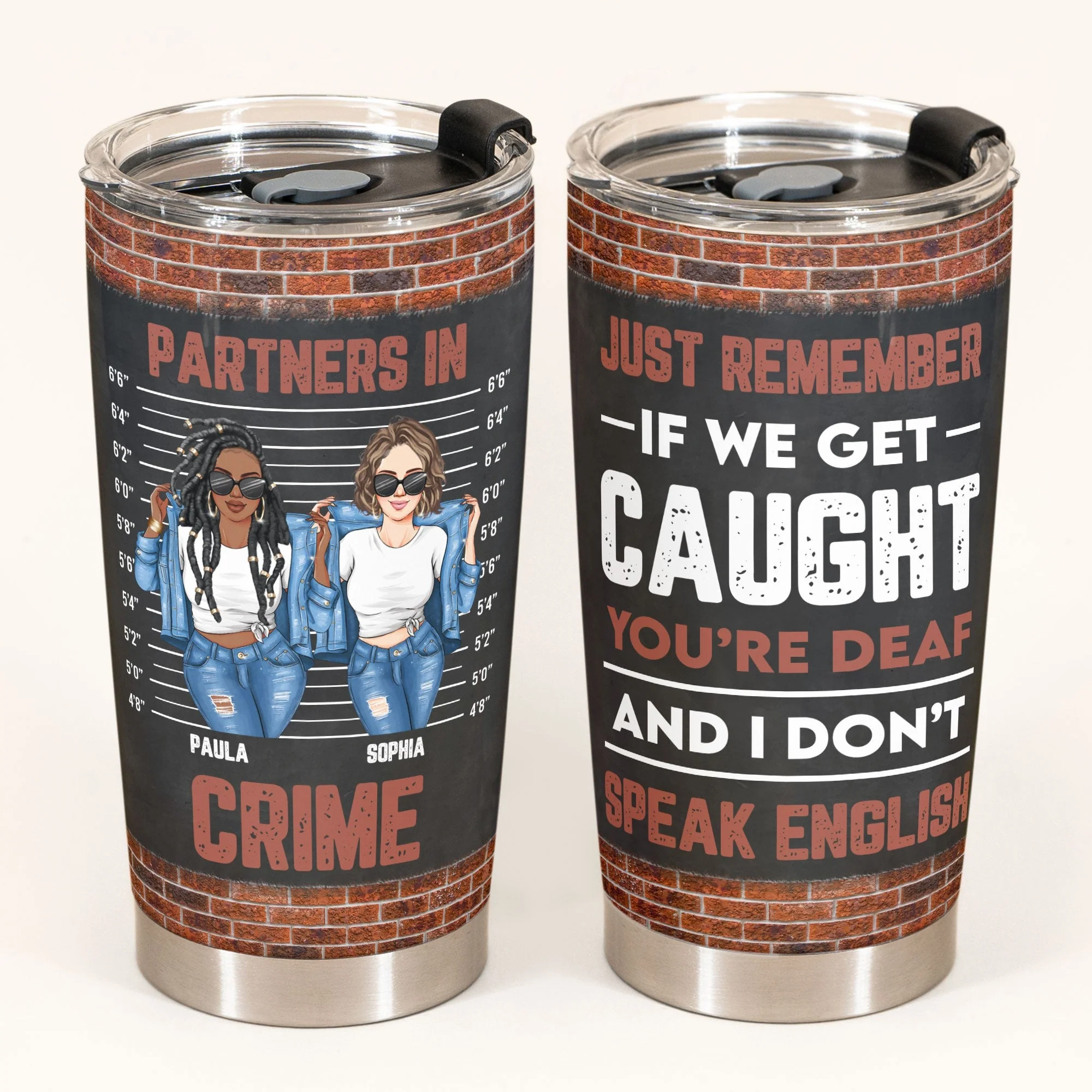 Partners In Crime - Personalized Tumbler Cup - Birthday Gifts For Besties, Sisters, Sistas - Denim Girls - Image 3