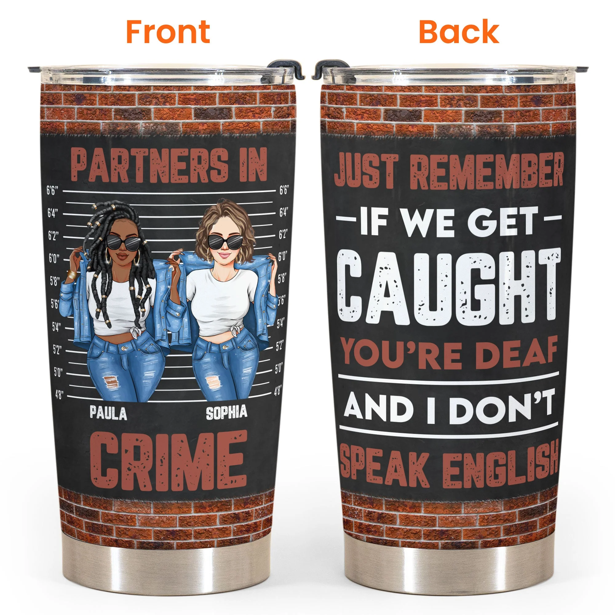 Partners In Crime - Personalized Tumbler Cup - Birthday Gifts For Besties, Sisters, Sistas - Denim Girls - Image 4